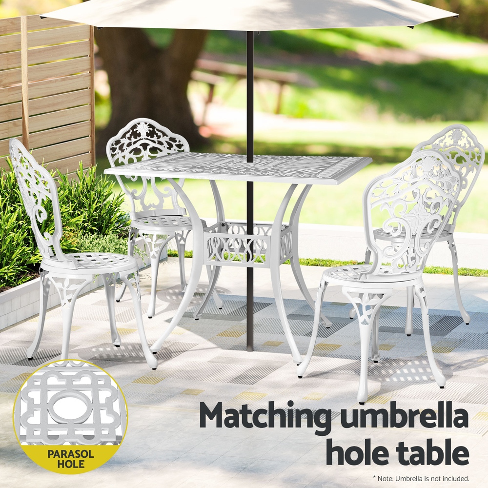 Gardeon Outdoor Dining Set 5 Piece Chairs Table Cast Aluminum Patio White - Image 6