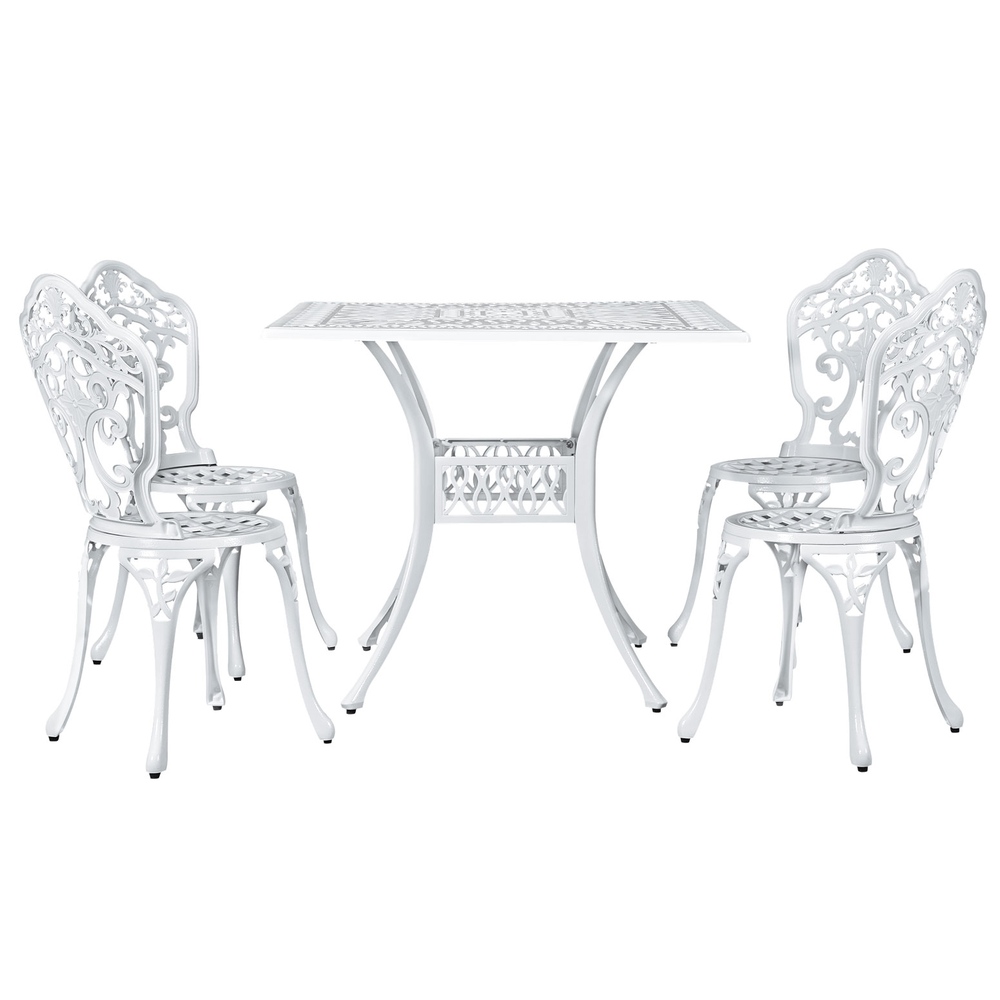 Gardeon Outdoor Dining Set 5 Piece Chairs Table Cast Aluminum Patio White - Image 7