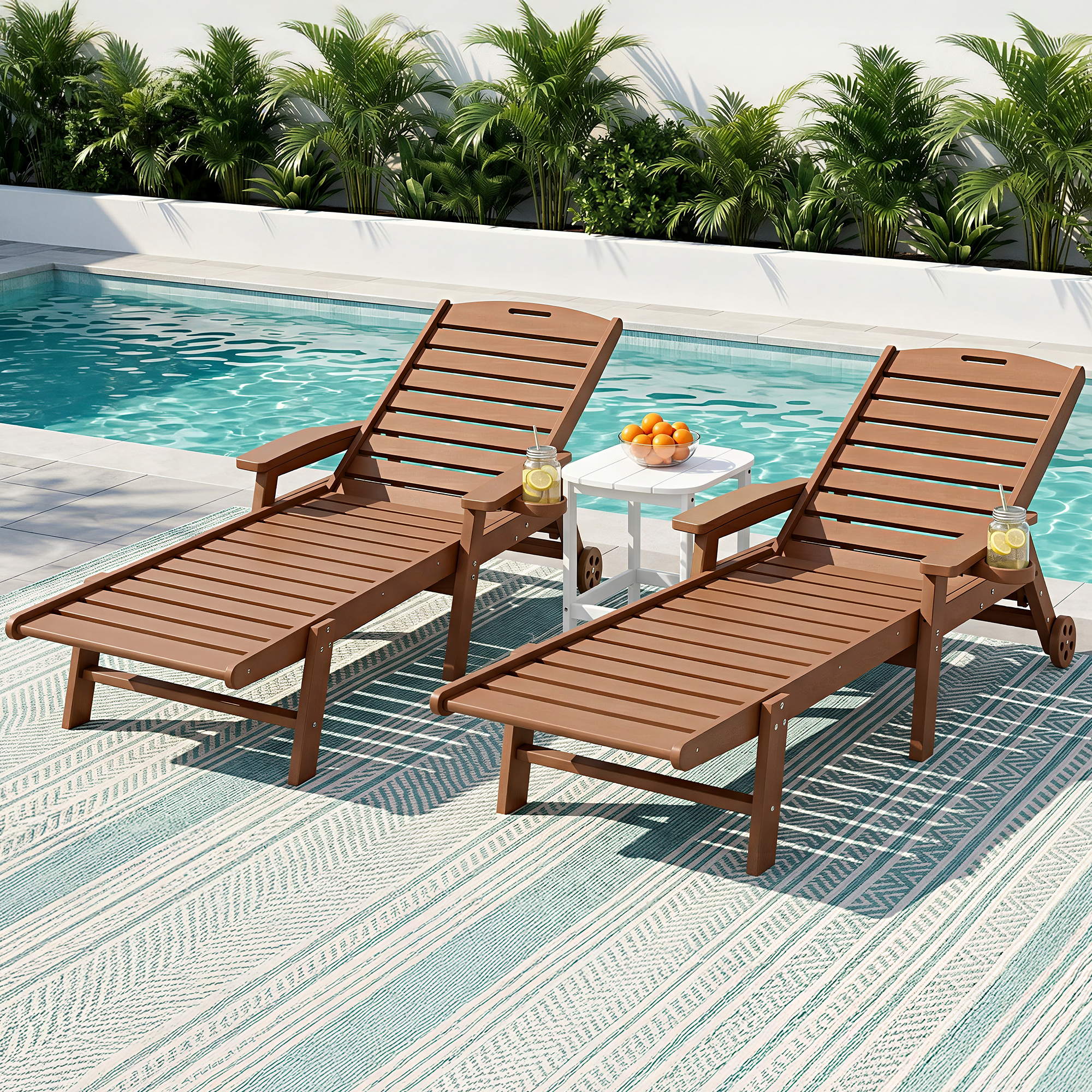Gardeon Sun Lounge Lounger Table and Chairs Beach Chair HDPE Patio Outdoor Furniture Wheels Brown - Image 1