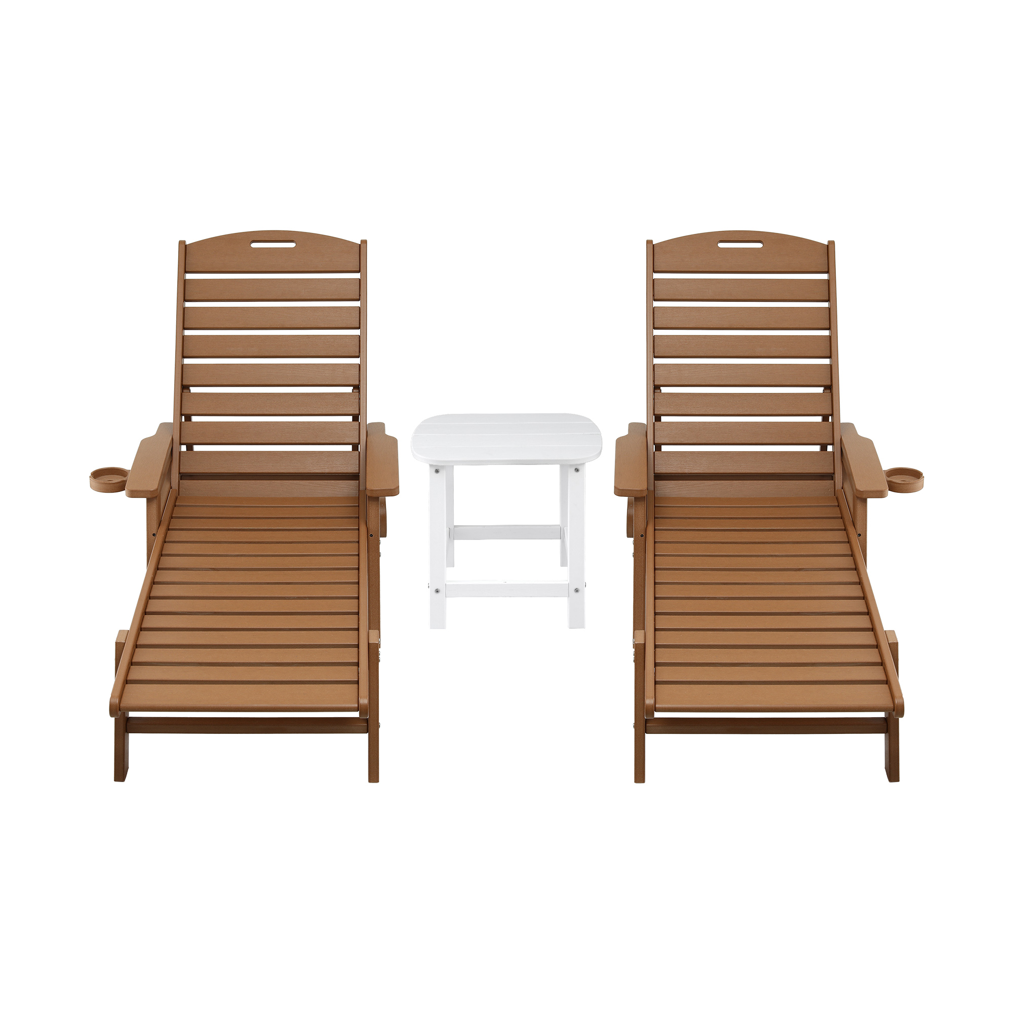 Gardeon Sun Lounge Lounger Table and Chairs Beach Chair HDPE Patio Outdoor Furniture Wheels Brown - Image 3