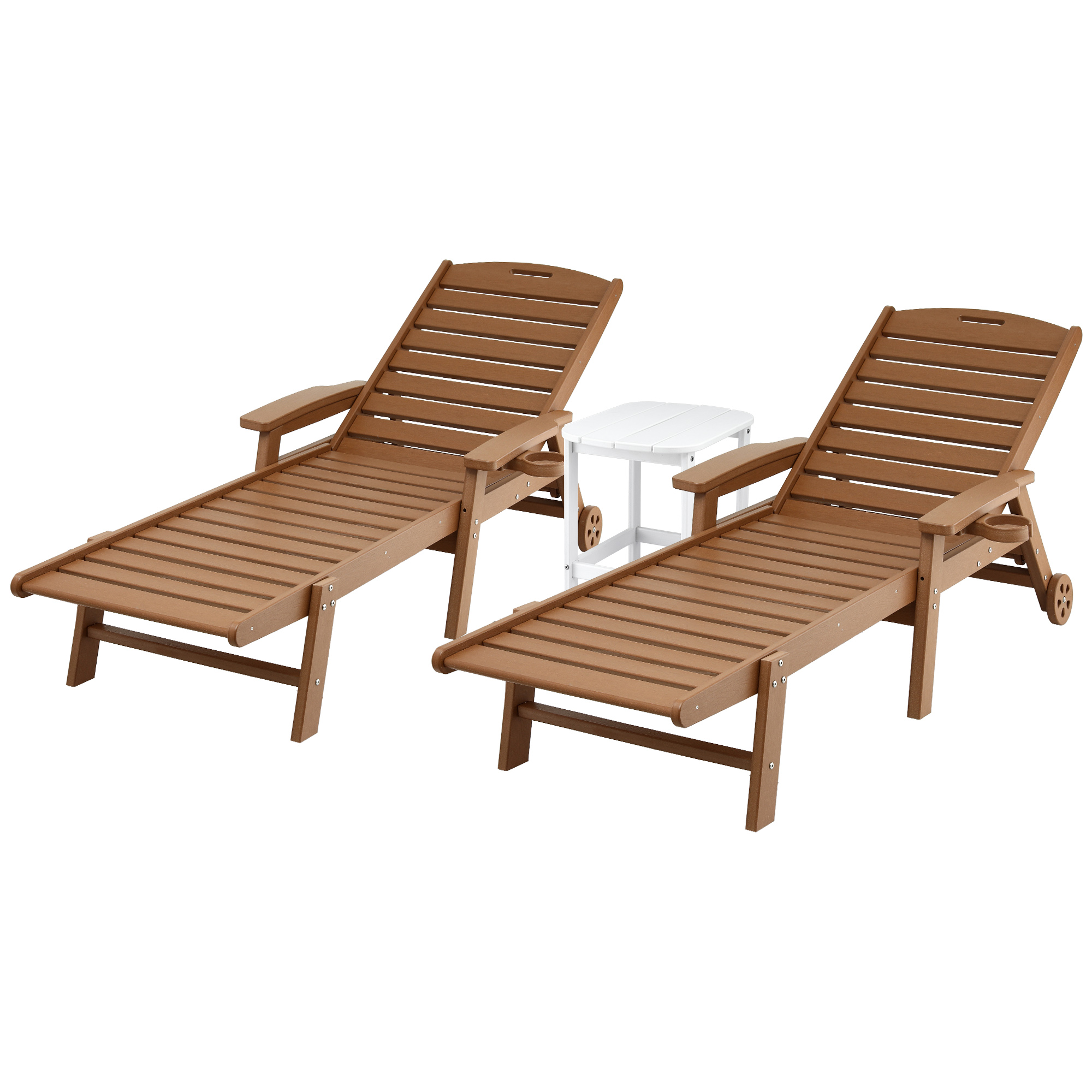 Gardeon Sun Lounge Lounger Table and Chairs Beach Chair HDPE Patio Outdoor Furniture Wheels Brown - Image 8