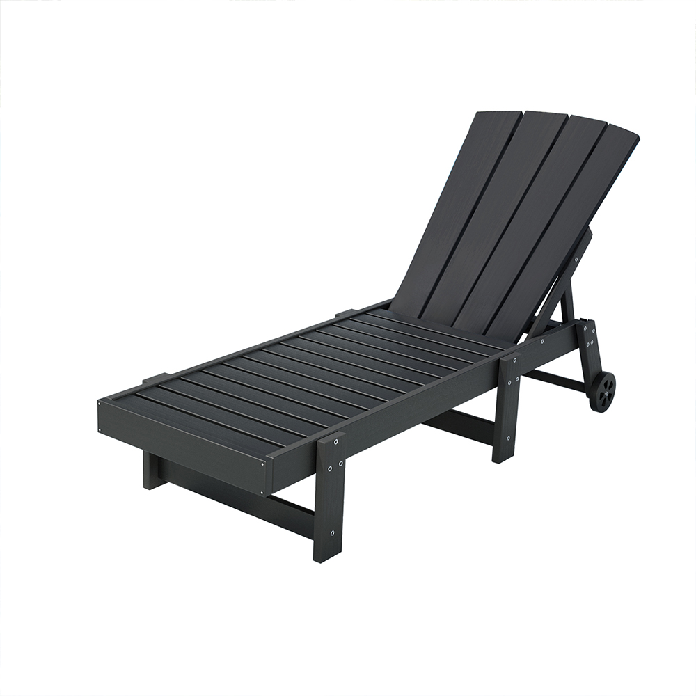 Gardeon Sun Lounge Beach Chair HDPE Adirondack Lounger Patio Outdoor Furniture with Wheels Black - Image 1