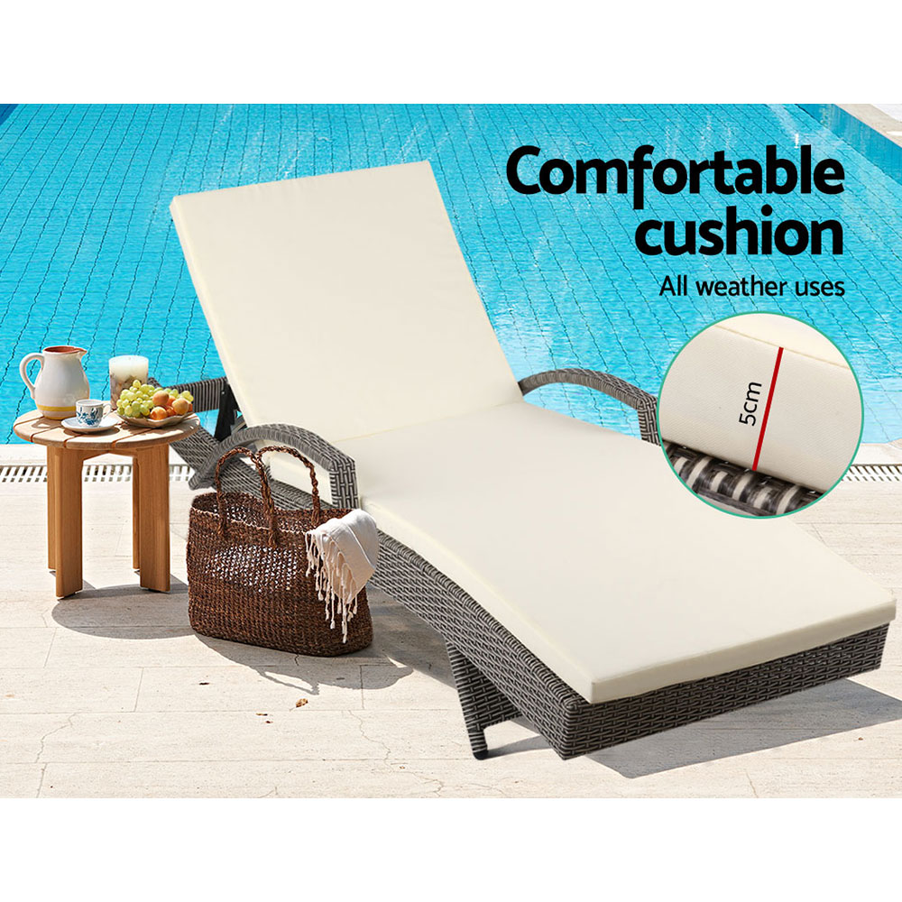 Gardeon Sun Lounge Wicker Lounger Outdoor Furniture Beach Chair Patio Adjustable Cushion Grey&Beige - Image 4