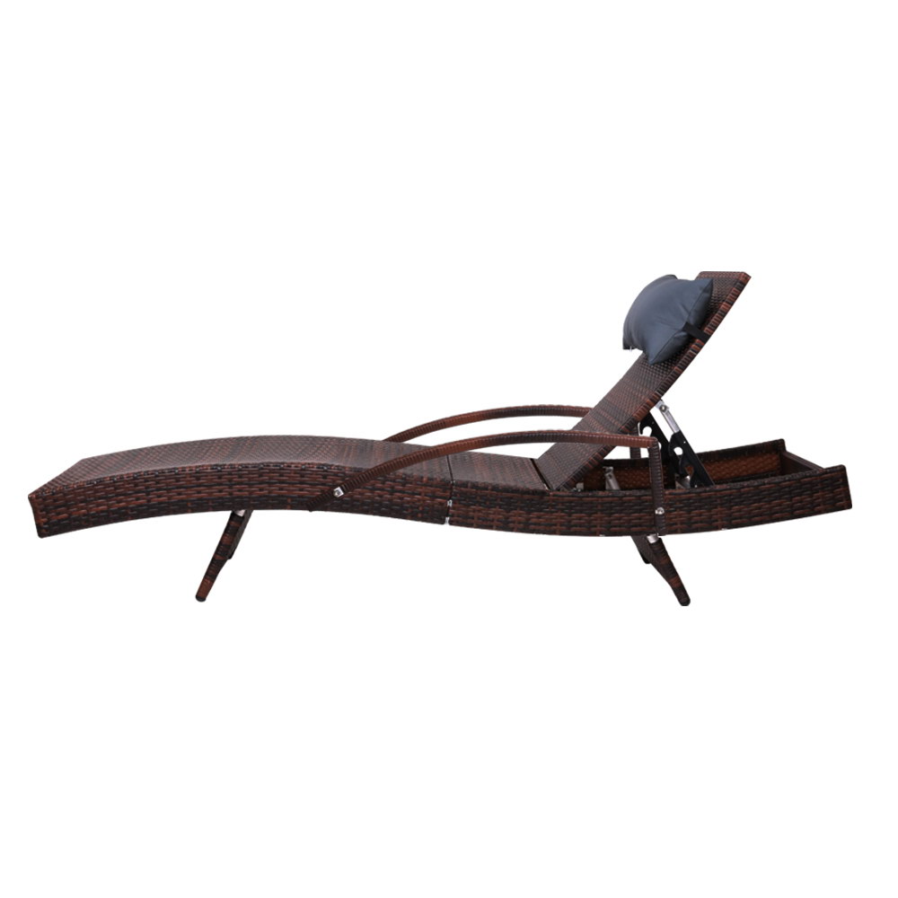 Gardeon Sun Lounge Wicker Lounger Outdoor Furniture Beach Chair Armrest Adjustable Brown - Image 3