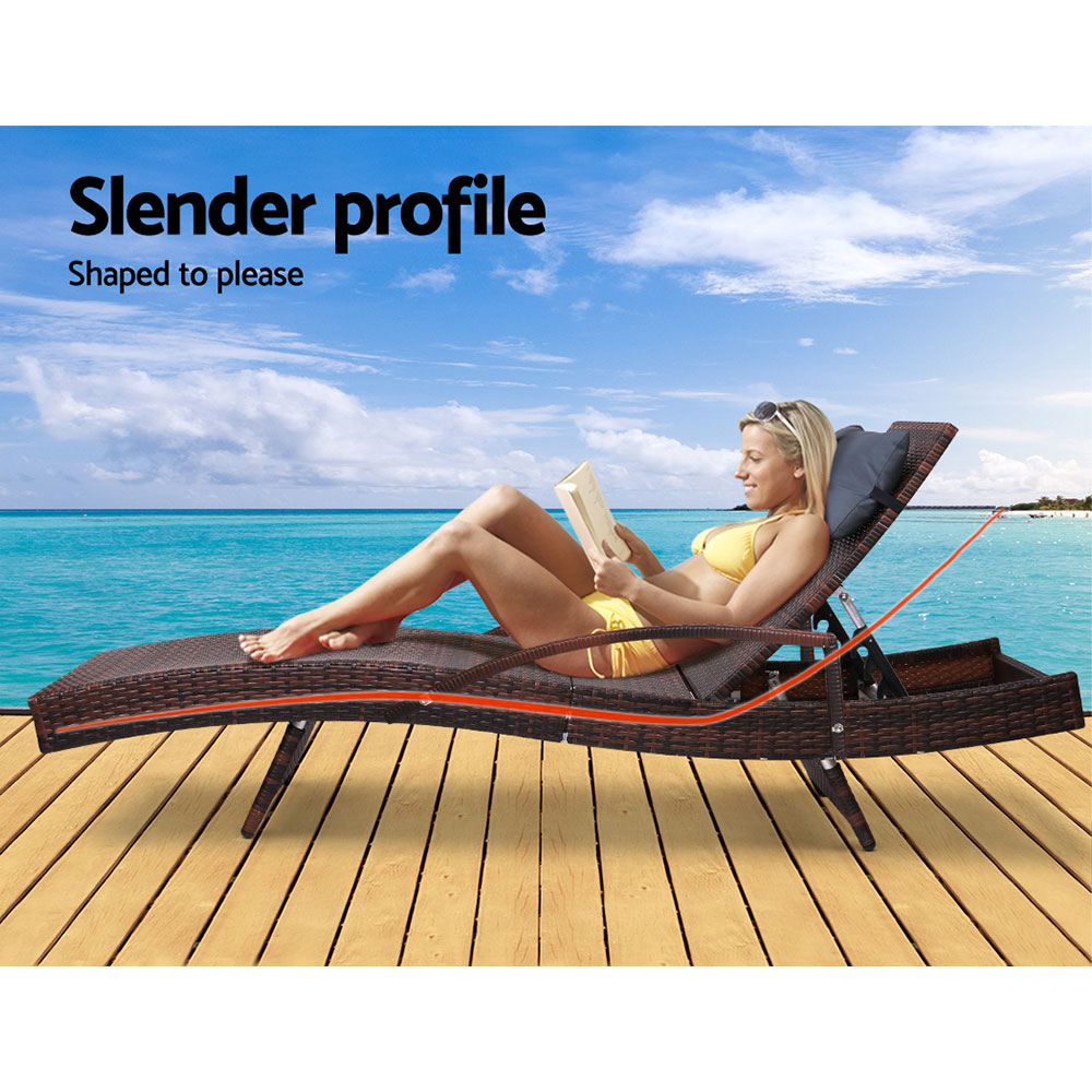 Gardeon Sun Lounge Wicker Lounger Outdoor Furniture Beach Chair Armrest Adjustable Brown - Image 4