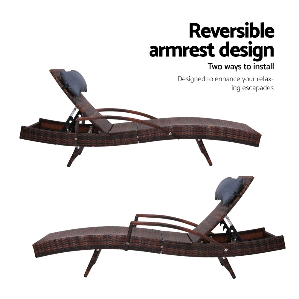 Gardeon Sun Lounge Wicker Lounger Outdoor Furniture Beach Chair Armrest Adjustable Brown - Image 7