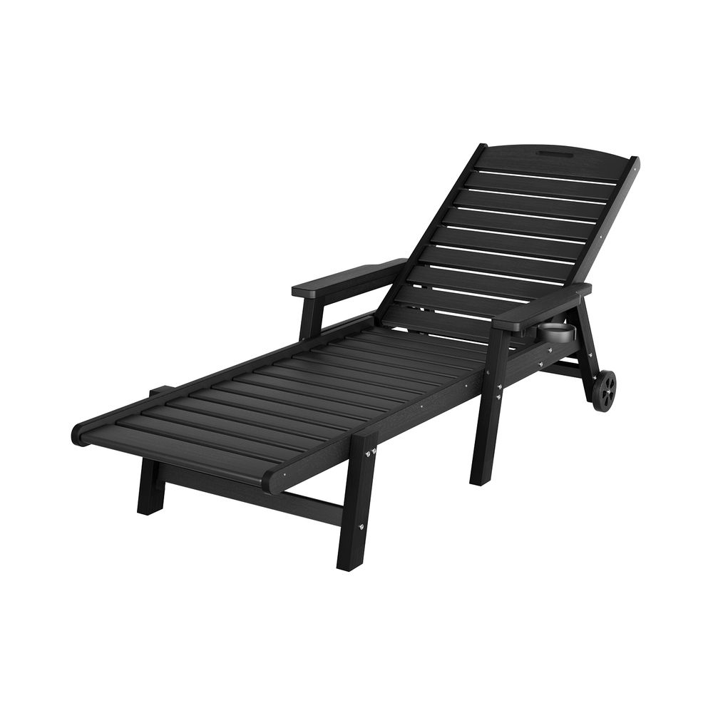 Gardeon Sun Lounge Lounger Beach Chair HDPE Patio Outdoor Furniture with Wheels Black - Image 8