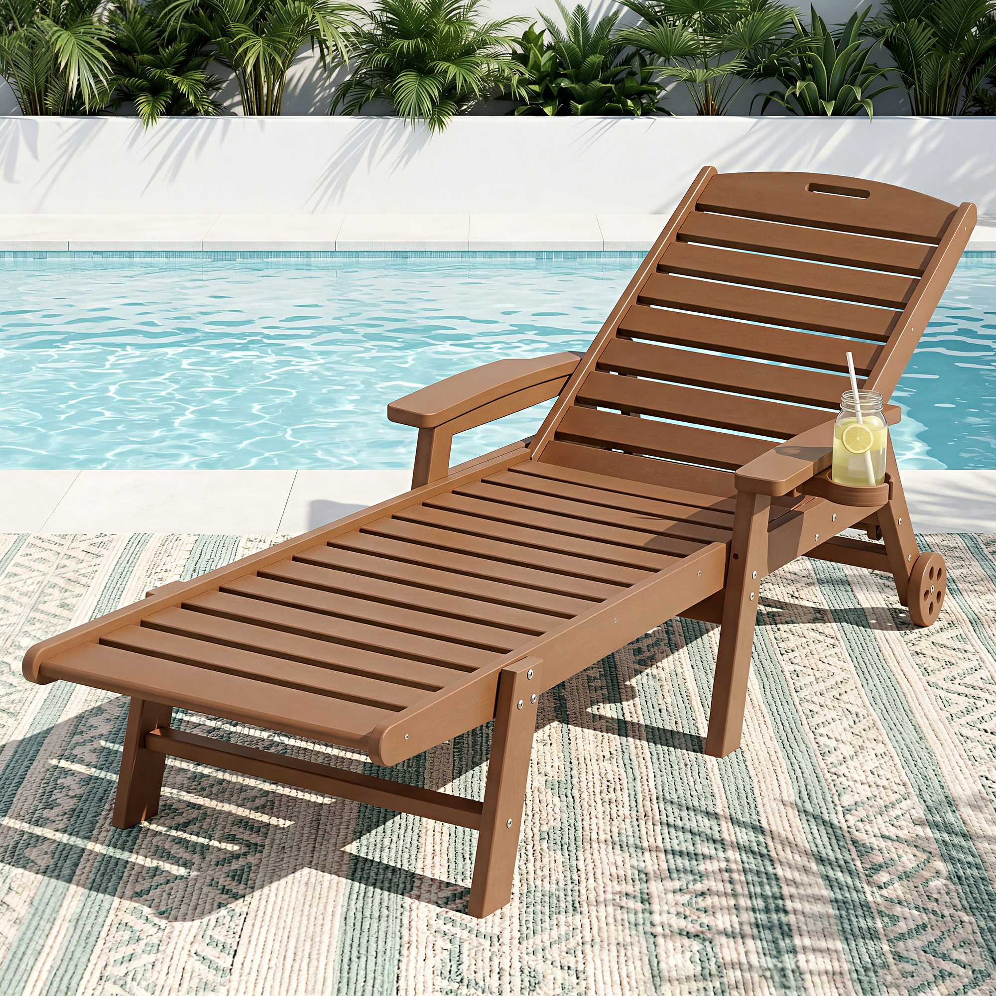 Gardeon Sun Lounge Lounger Beach Chair HDPE Patio Outdoor Furniture with Wheels Brown - Image 1