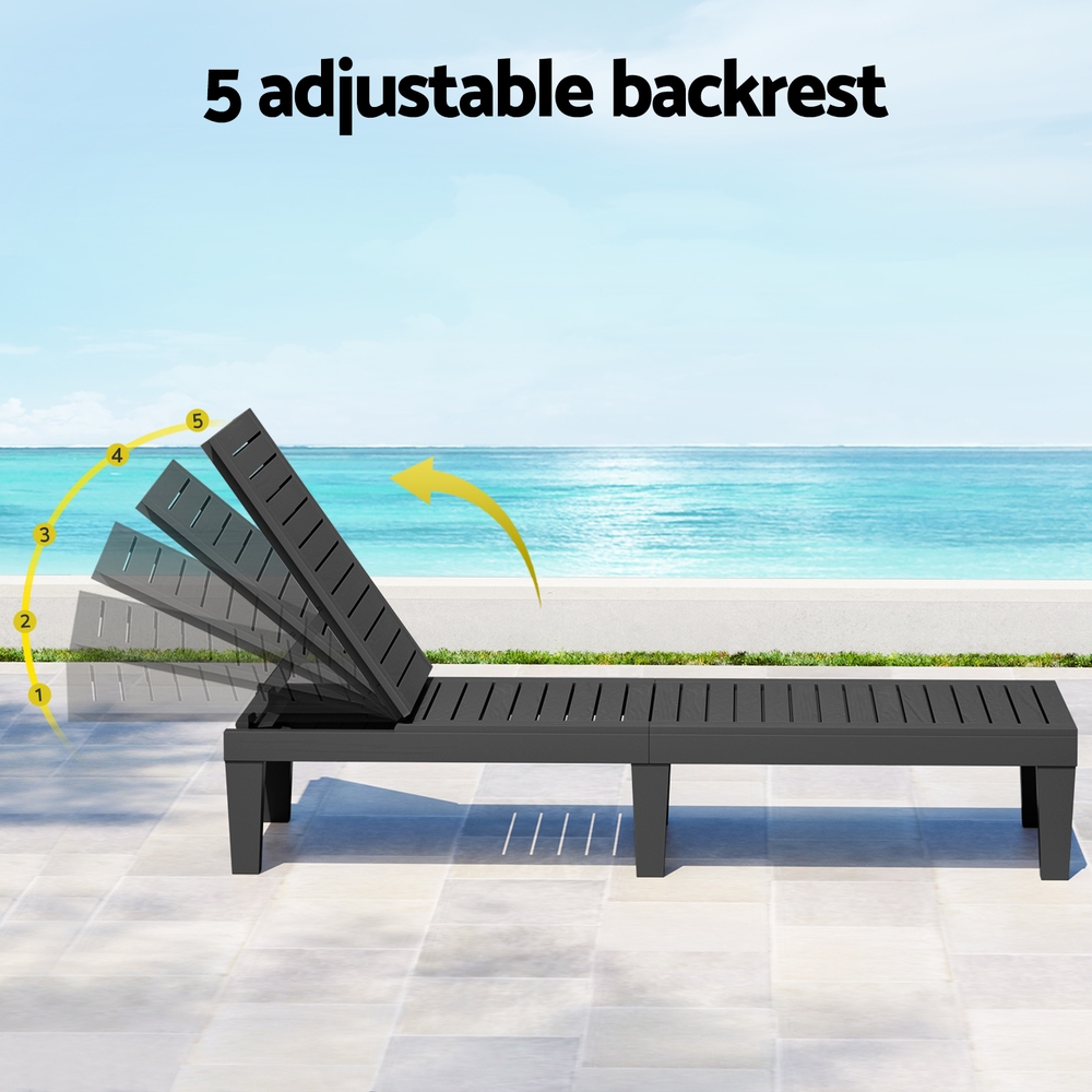 Gardeon Sun Lounge Adjustable Recliner Patio Outdoor Furniture Lightweight Black - Image 5