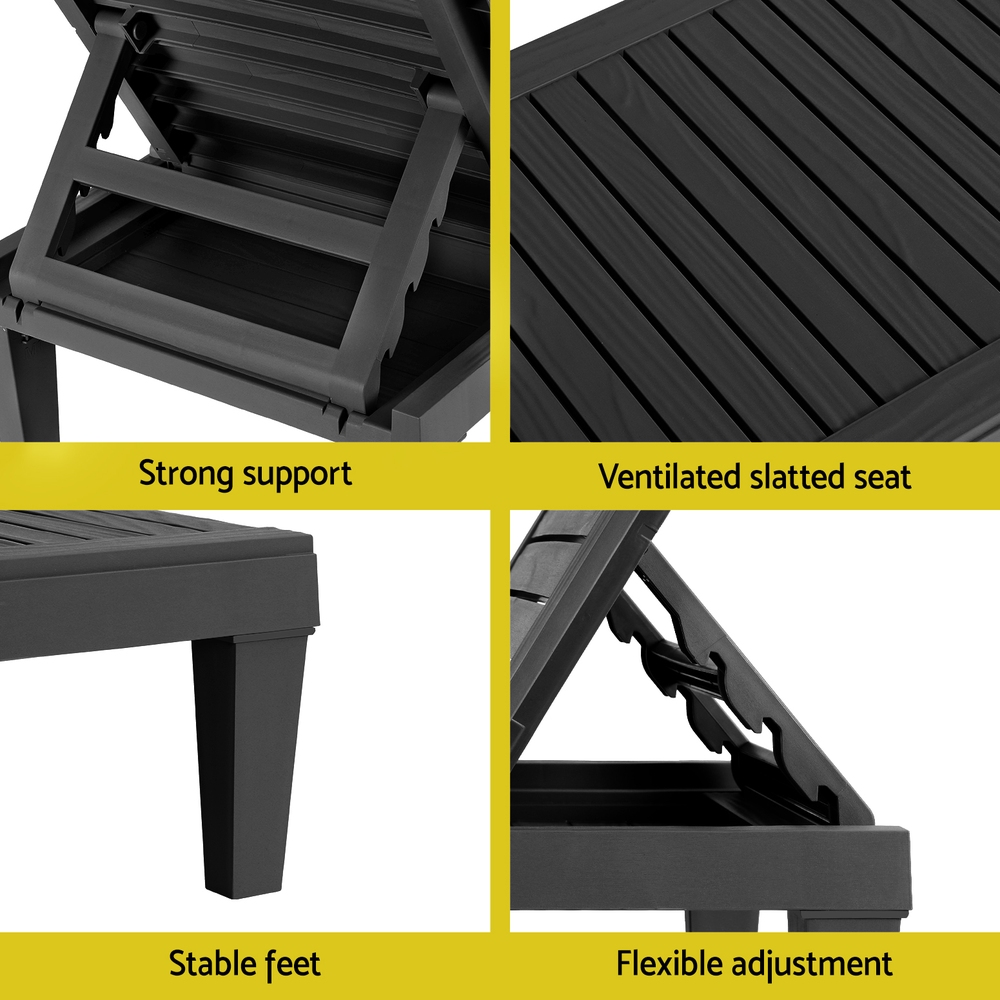 Gardeon Sun Lounge Adjustable Recliner Patio Outdoor Furniture Lightweight Black - Image 6
