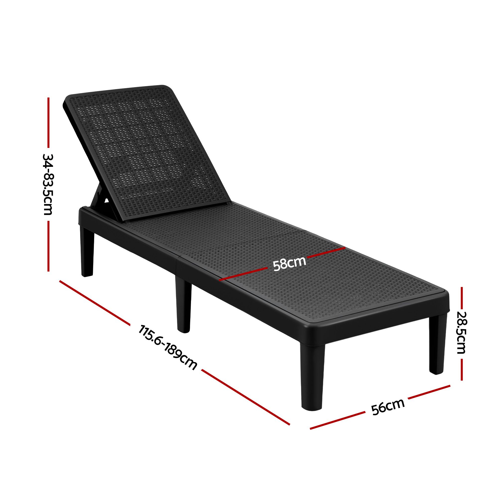 Gardeon Sun Lounge Adjustable Lounger Patio Outdoor Furniture Lightweight Black - Image 2