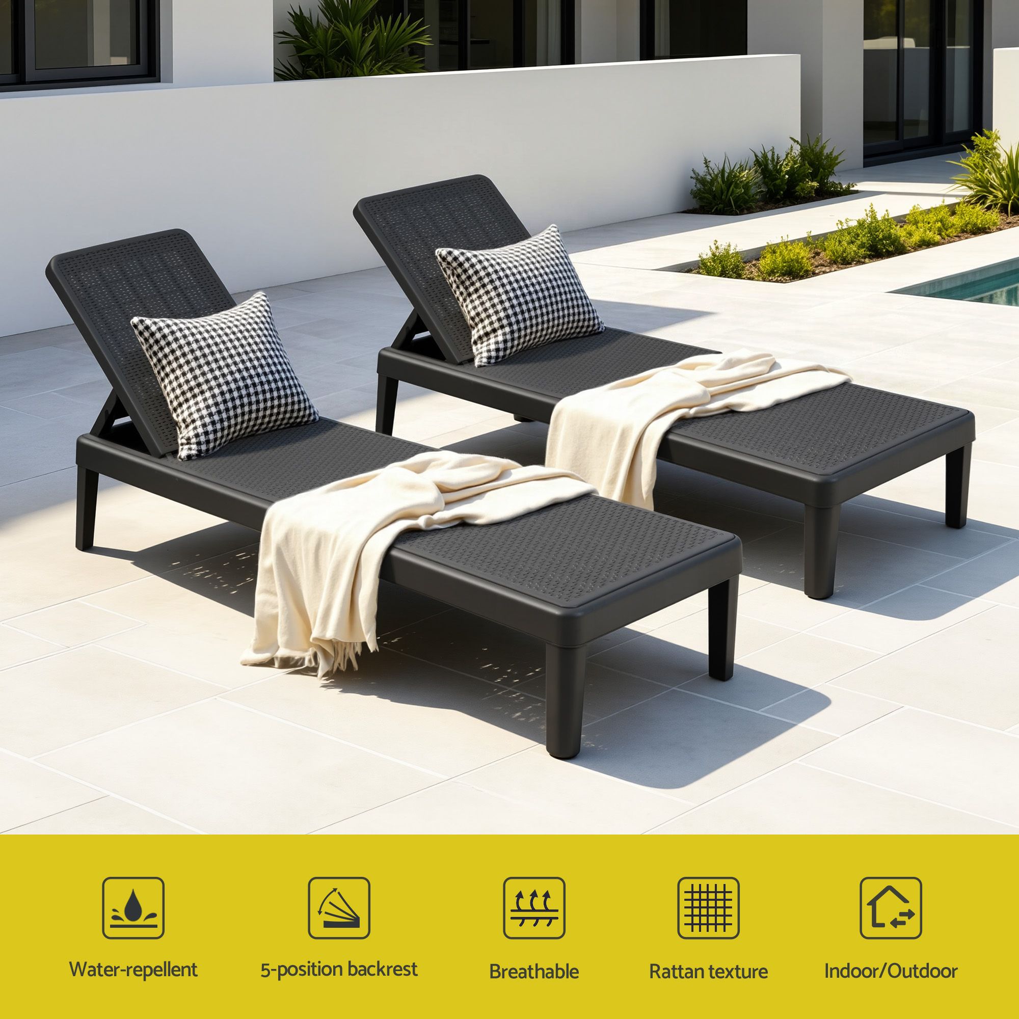 Gardeon Sun Lounge Adjustable Lounger Patio Outdoor Furniture Lightweight Black - Image 4