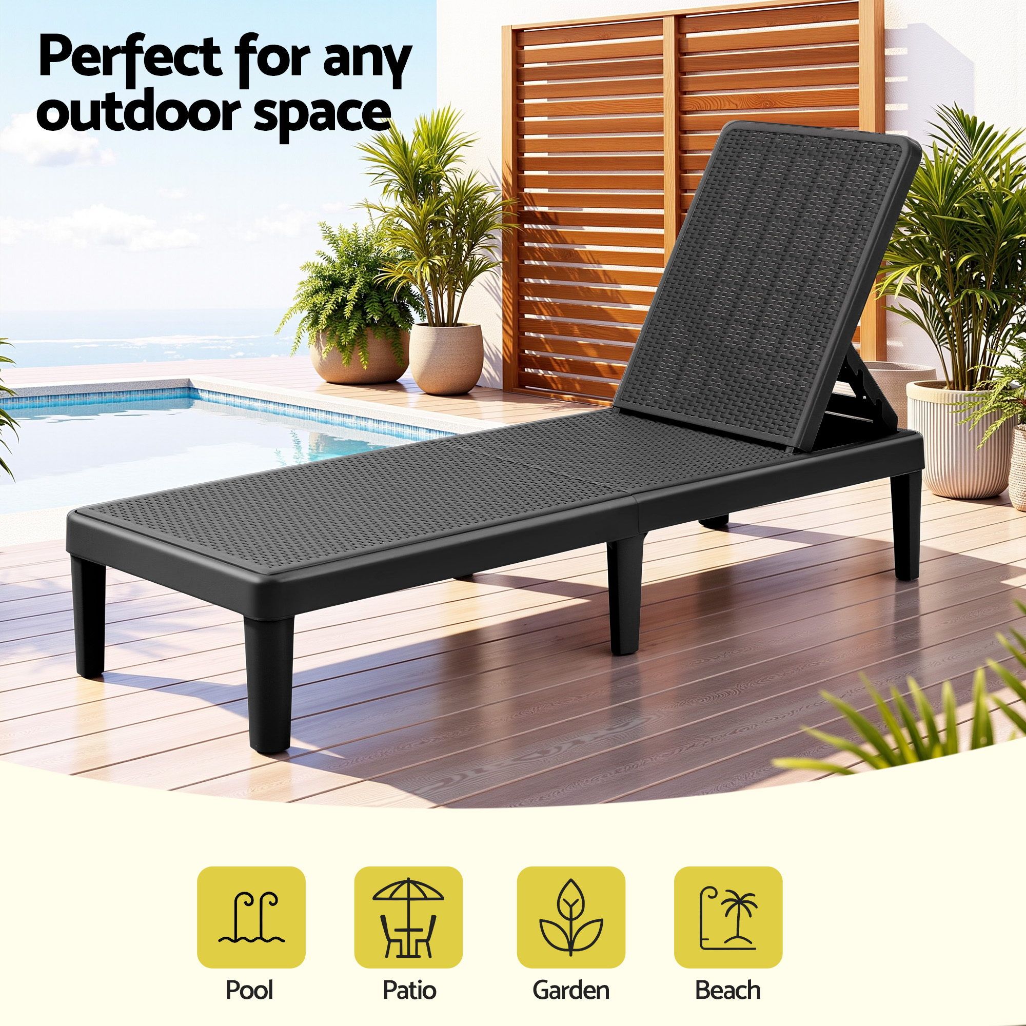 Gardeon Sun Lounge Adjustable Lounger Patio Outdoor Furniture Lightweight Black - Image 7