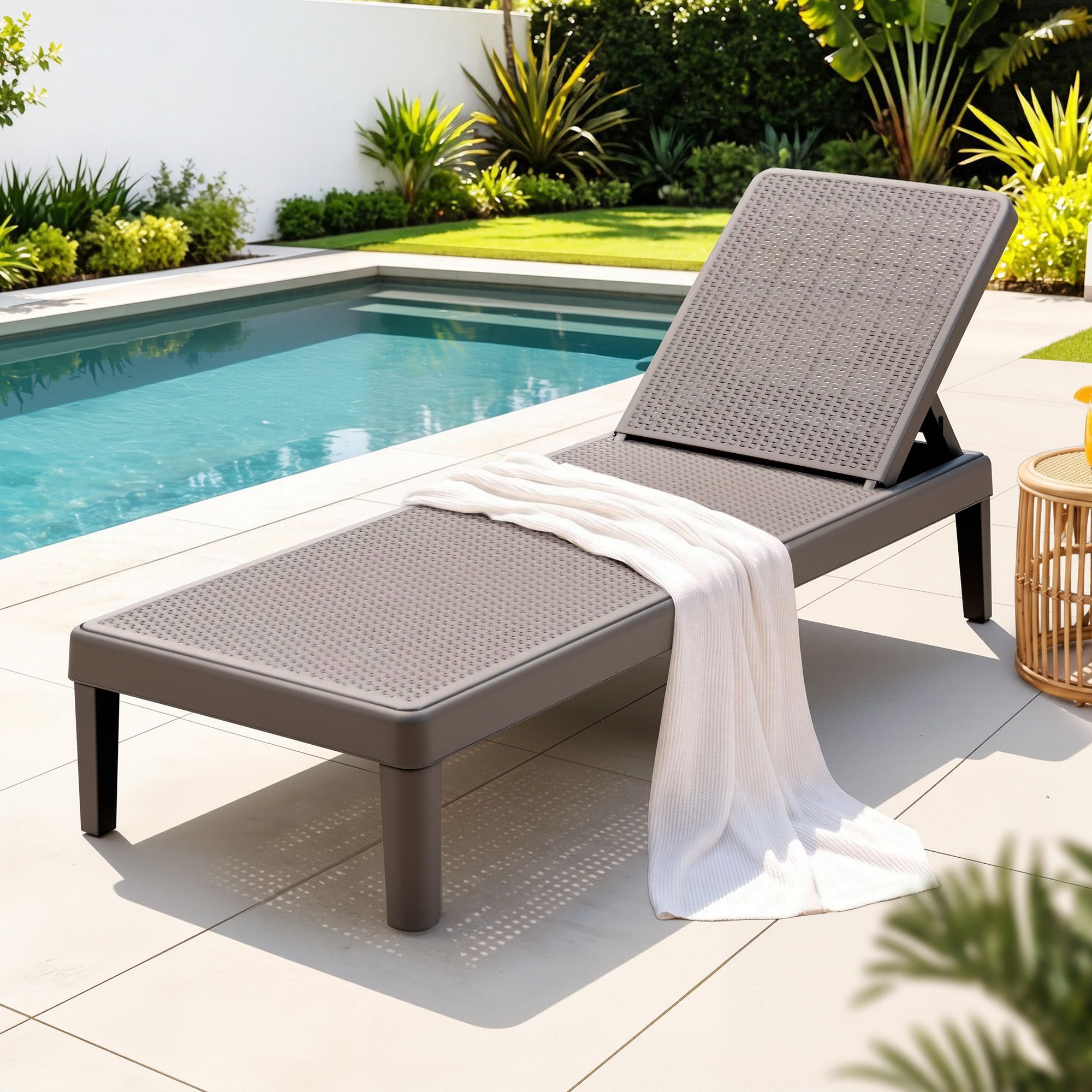 Gardeon Sun Lounge Adjustable Lounger Patio Outdoor Furniture Lightweight Brown - Image 1