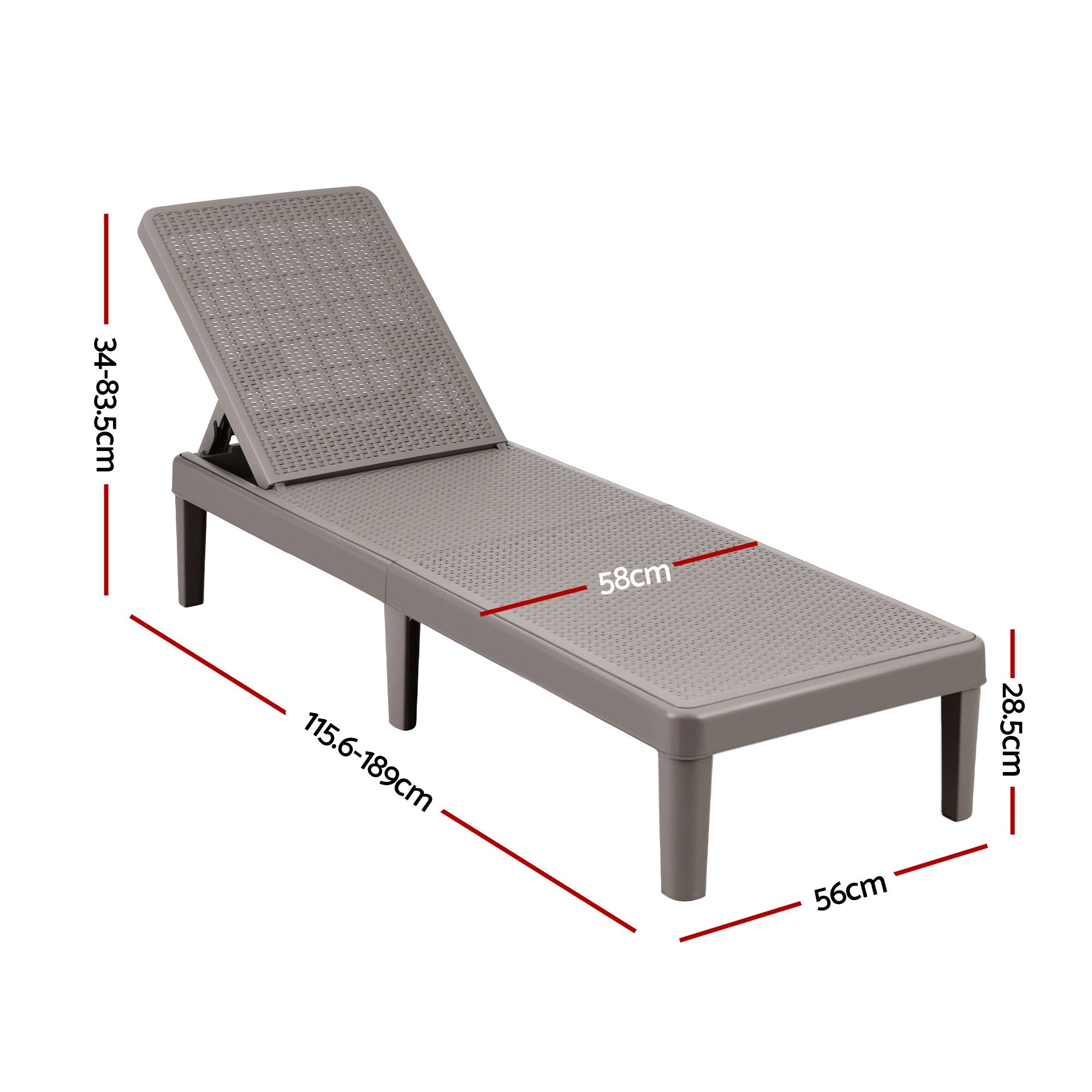 Gardeon Sun Lounge Adjustable Lounger Patio Outdoor Furniture Lightweight Brown - Image 2