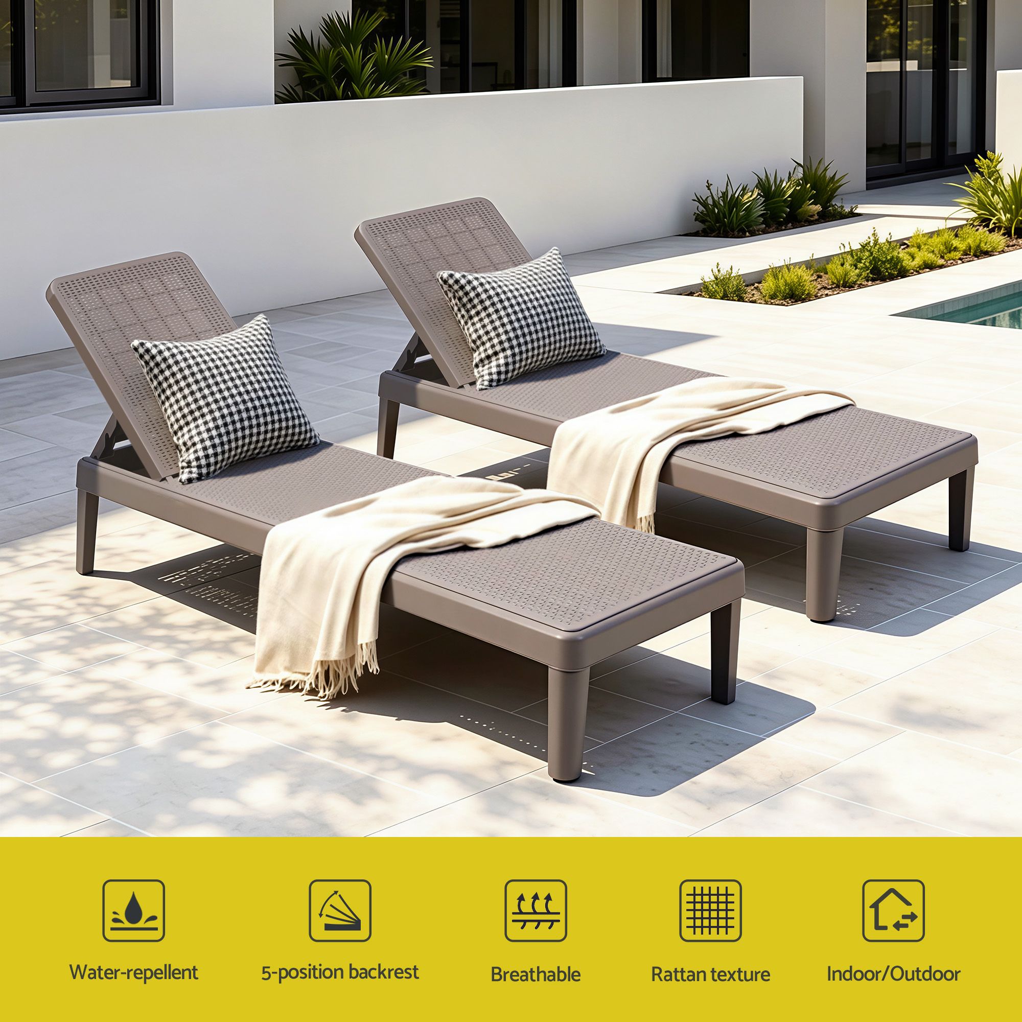 Gardeon Sun Lounge Adjustable Lounger Patio Outdoor Furniture Lightweight Brown - Image 4