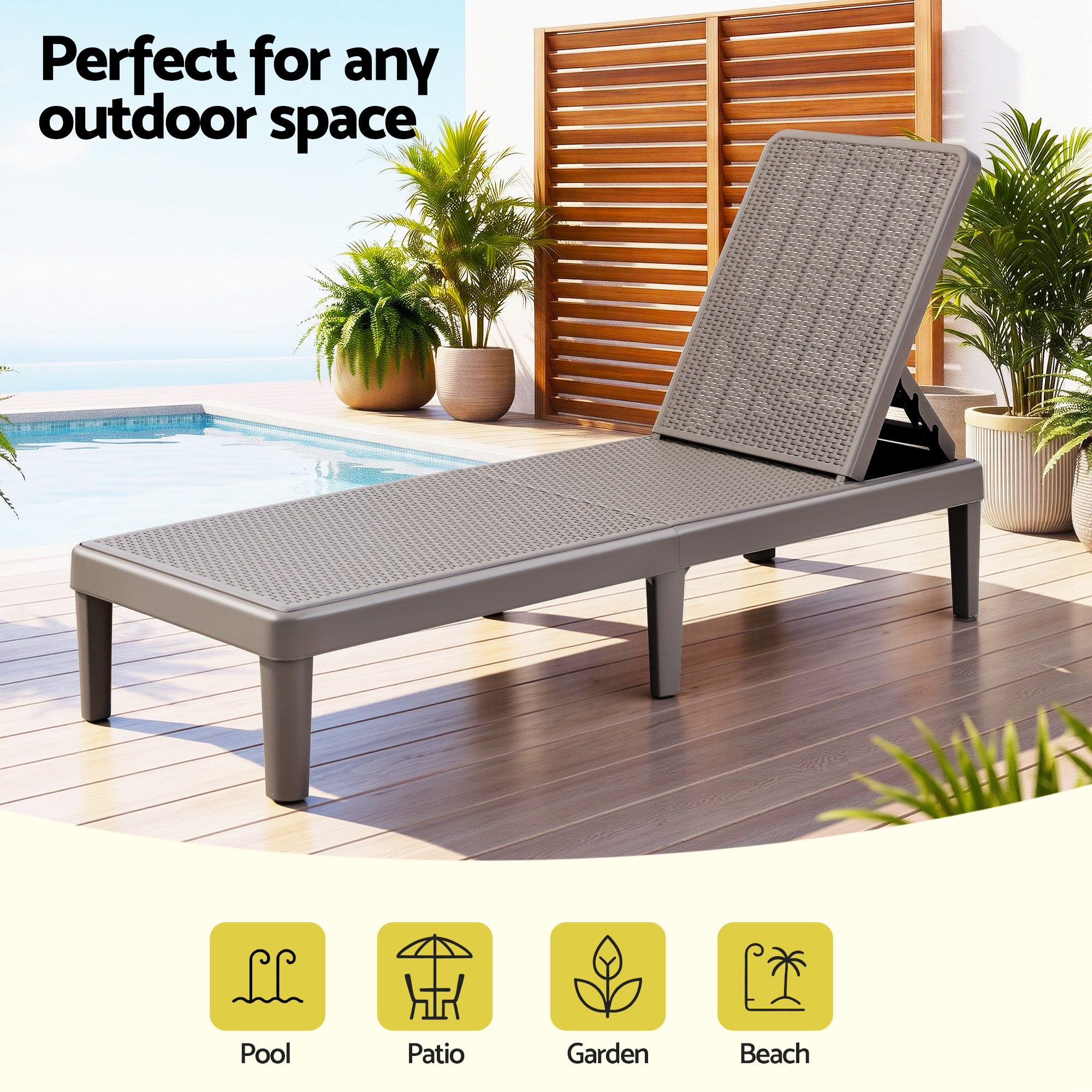 Gardeon Sun Lounge Adjustable Lounger Patio Outdoor Furniture Lightweight Brown - Image 7