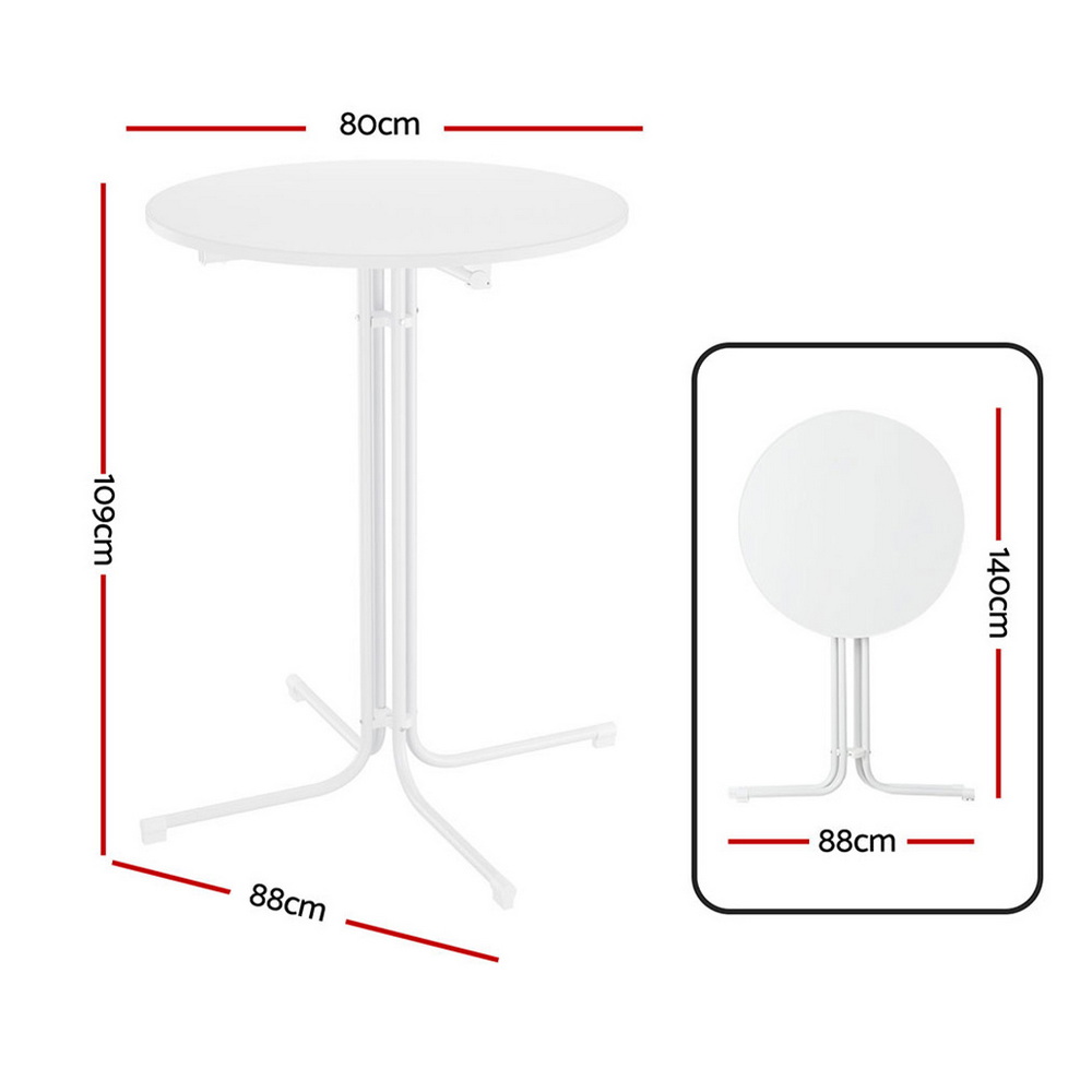 Gardeon Outdoor Bar Table Round Folding Desk Top 109cm Patio Furniture White - Image 2