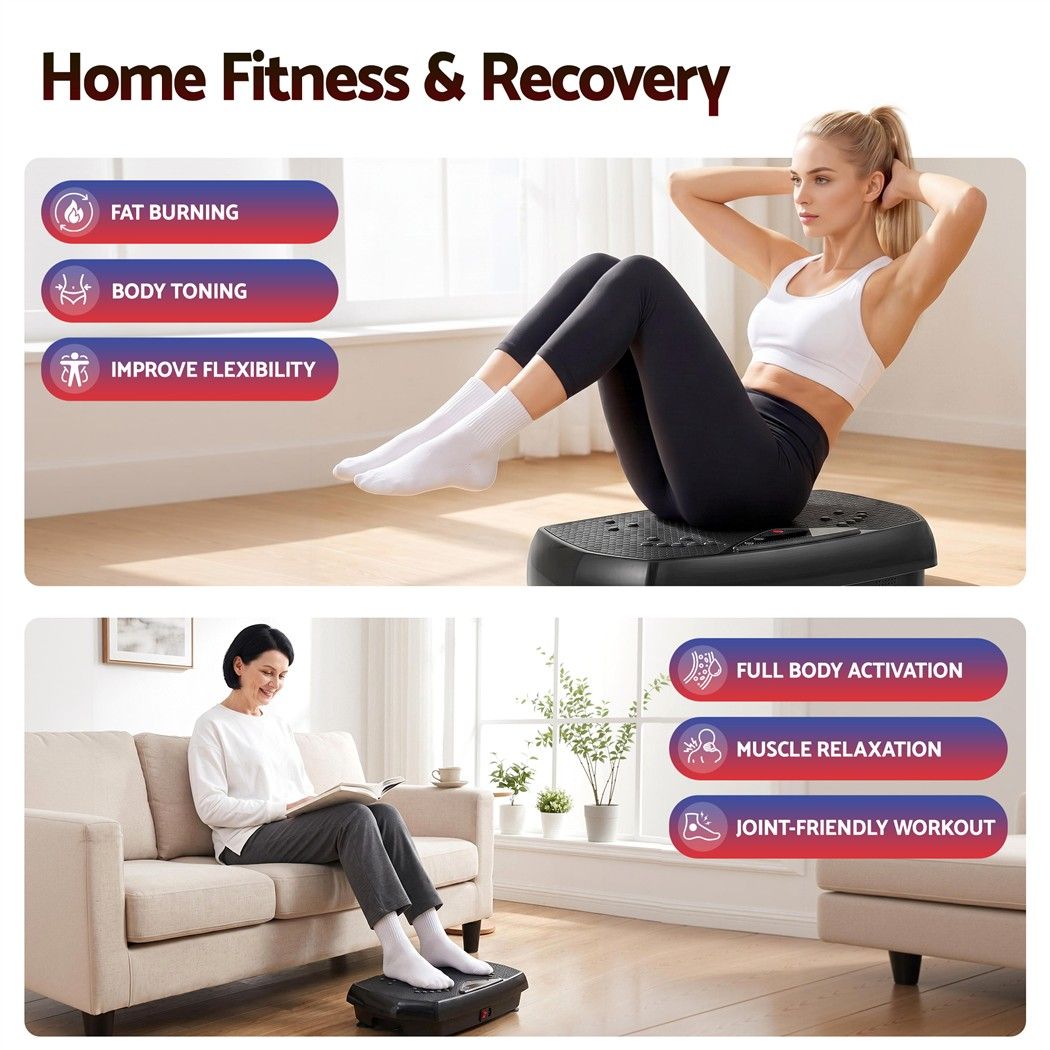 Everfit Vibration Plate Exercise Machine Full Body Shaker Workout Vibrate Fitness Platform with Bluetooth, 150KG Capacity, 150Speed Levels Vibrating Plate for Home Women Men, Black - Image 5