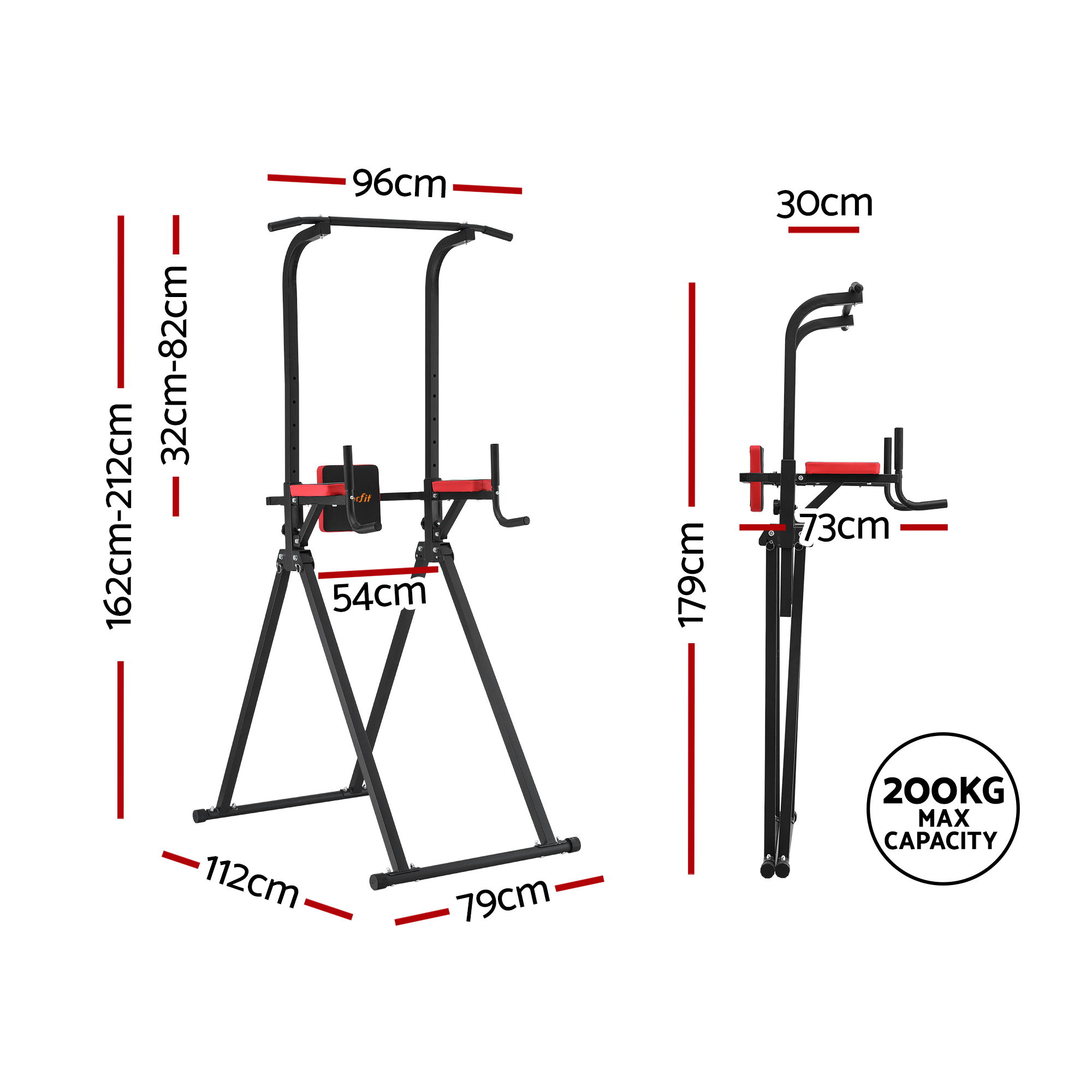 Everfit Chin Up Tower Pull Up Station Adjustable Dip Station Folding Home Gym Black - Image 2