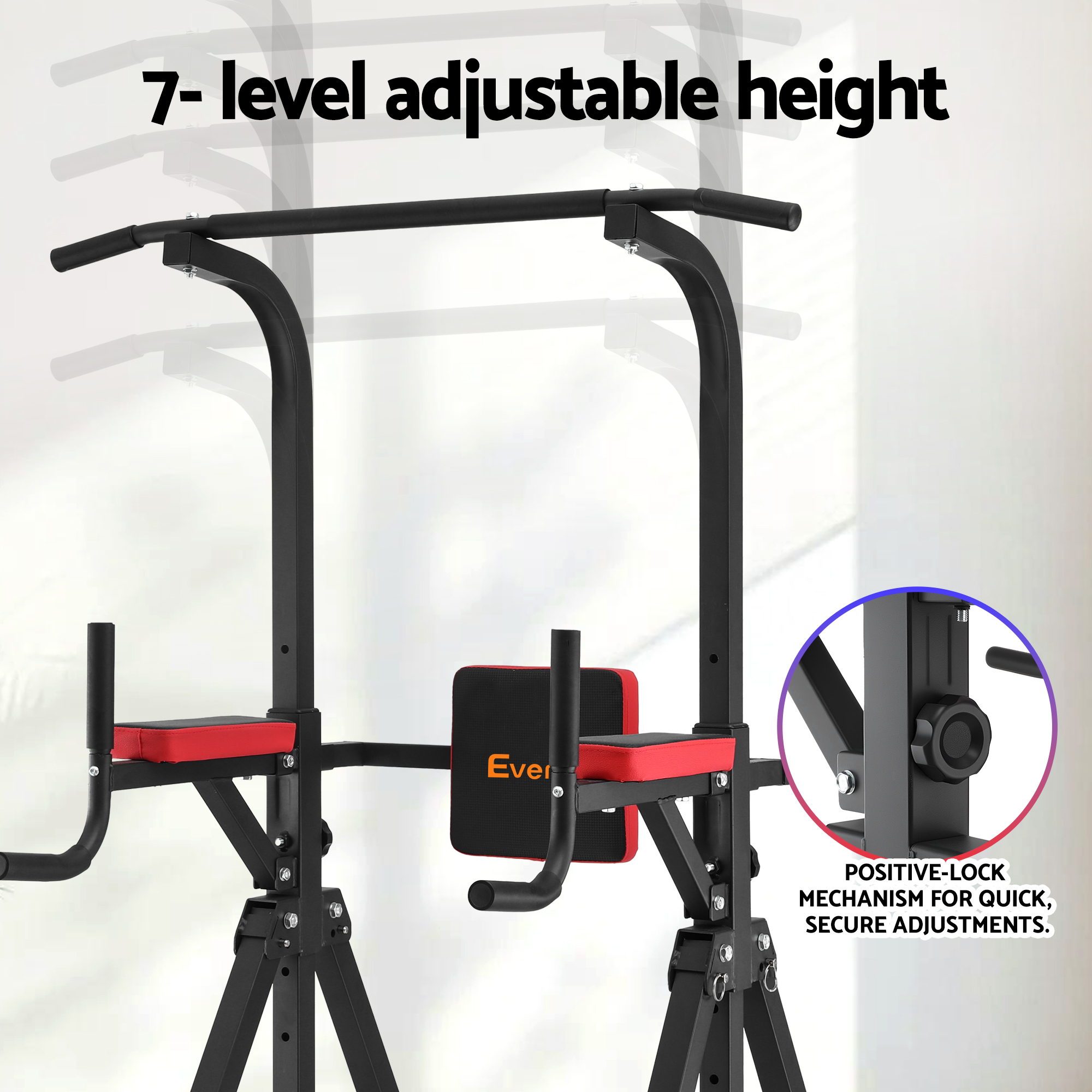 Everfit Chin Up Tower Pull Up Station Adjustable Dip Station Folding Home Gym Black - Image 4