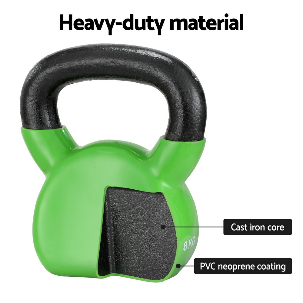 Everfit 8kg Kettlebell Set Weightlifting Bench Dumbbells Kettle Bell Gym Home - Image 3