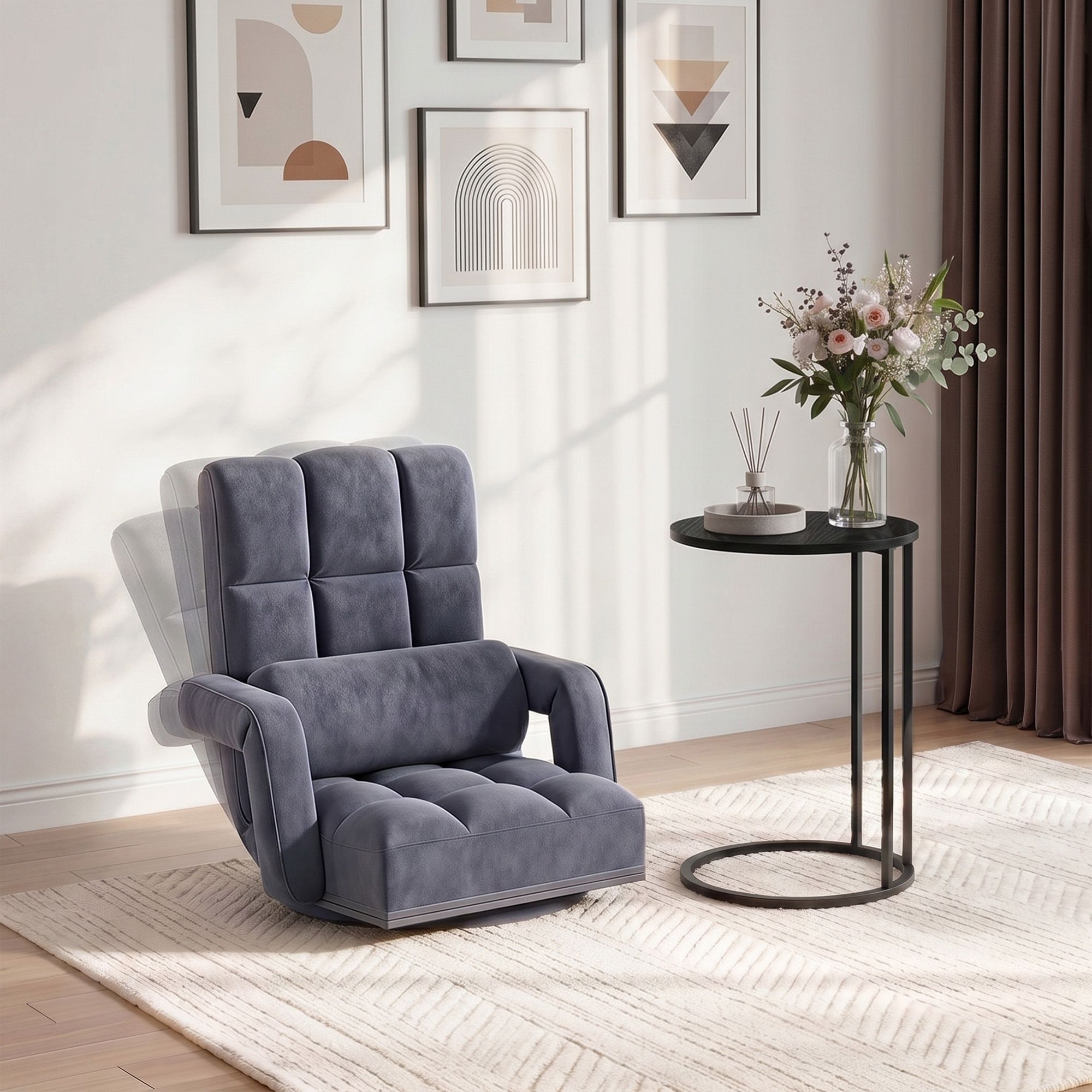 Artiss Floor Sofa Chair & Coffee Table Set, Swivel Lounge Recliner Side Tables - Image 1