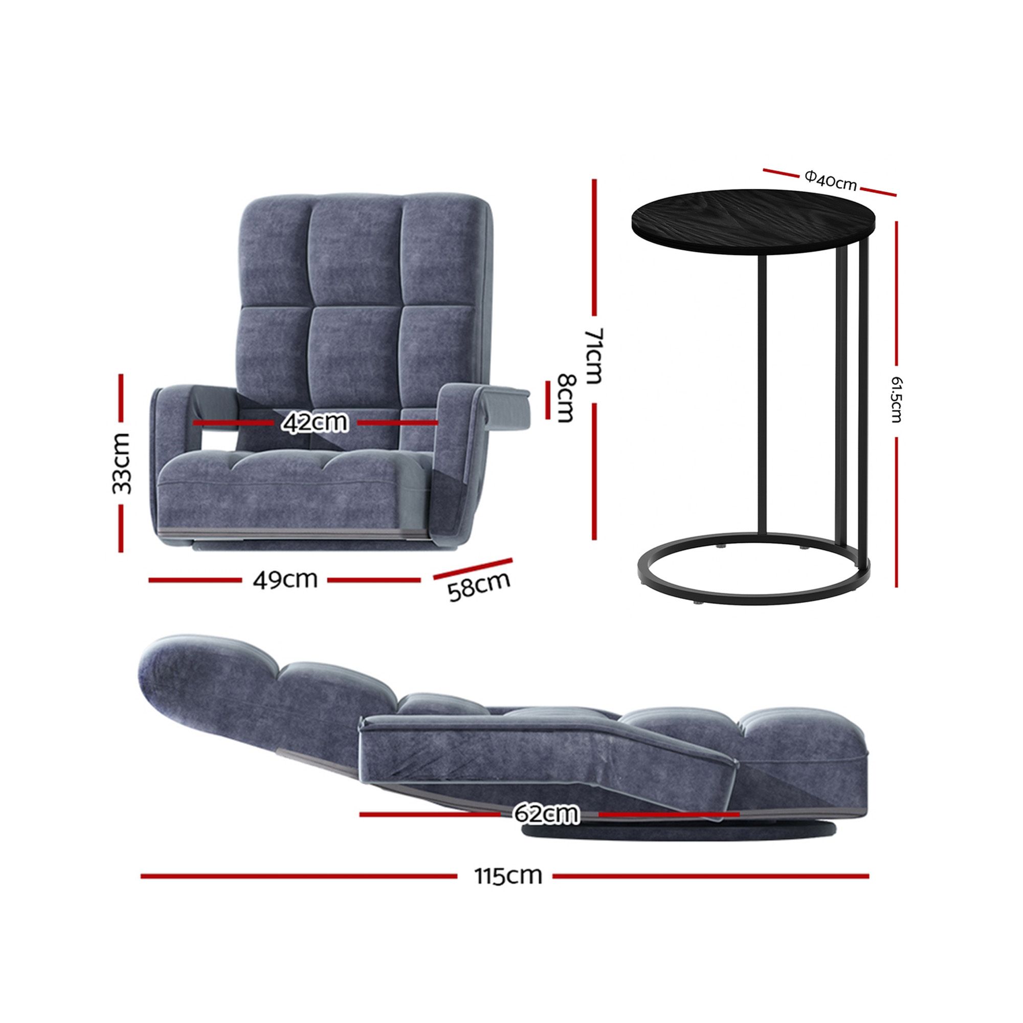 Artiss Floor Sofa Chair & Coffee Table Set, Swivel Lounge Recliner Side Tables - Image 3