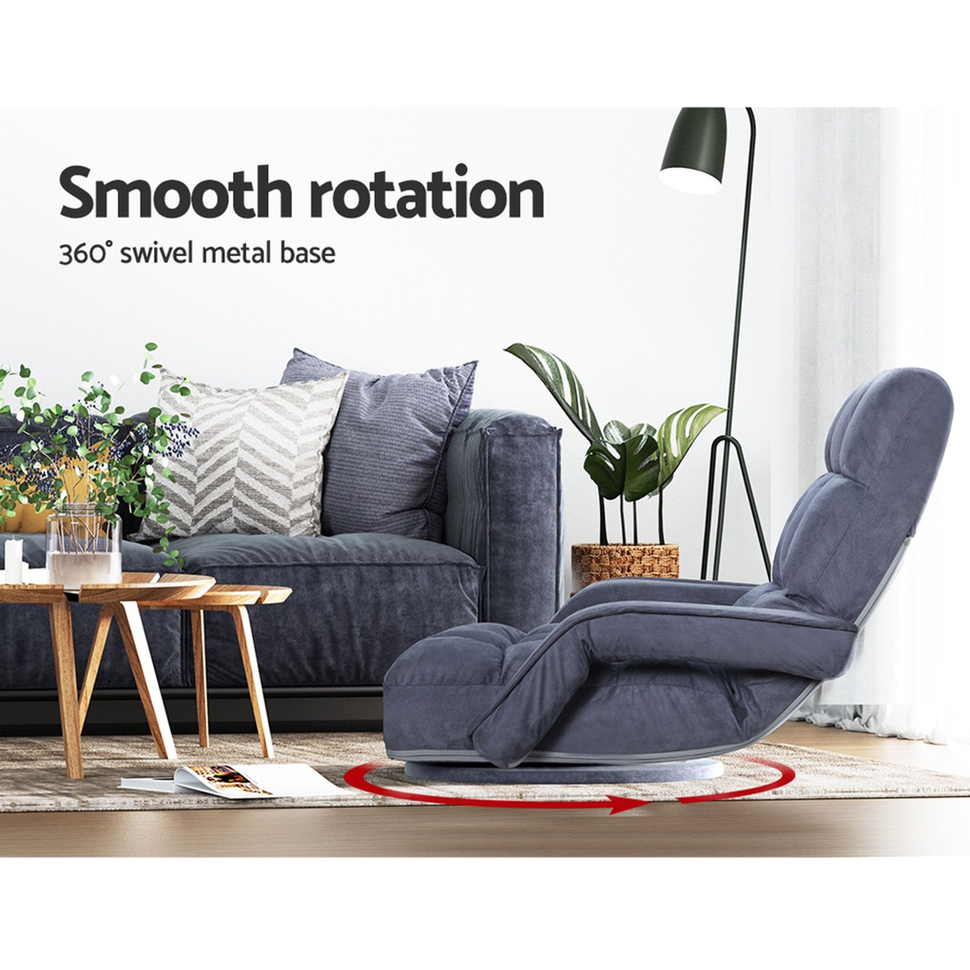 Artiss Floor Sofa Chair & Coffee Table Set, Swivel Lounge Recliner Side Tables - Image 7