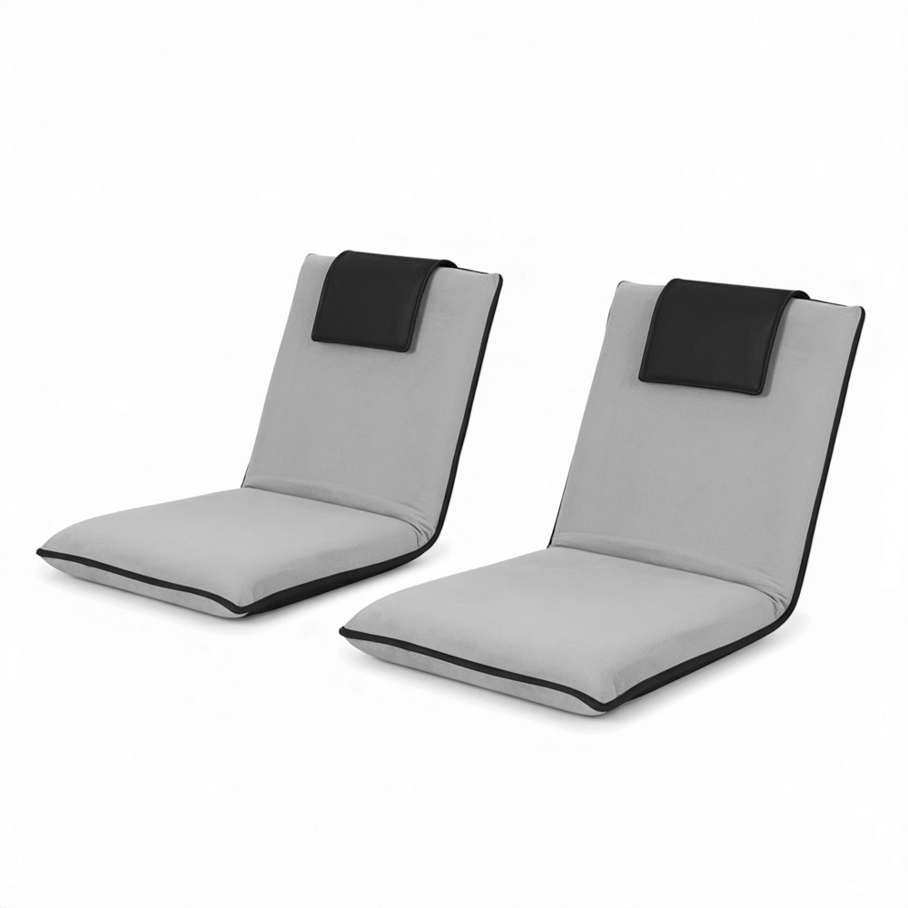 Artiss 2X Floor Lounge Sofa Bed Floor Cushion Velvet Grey - Image 1