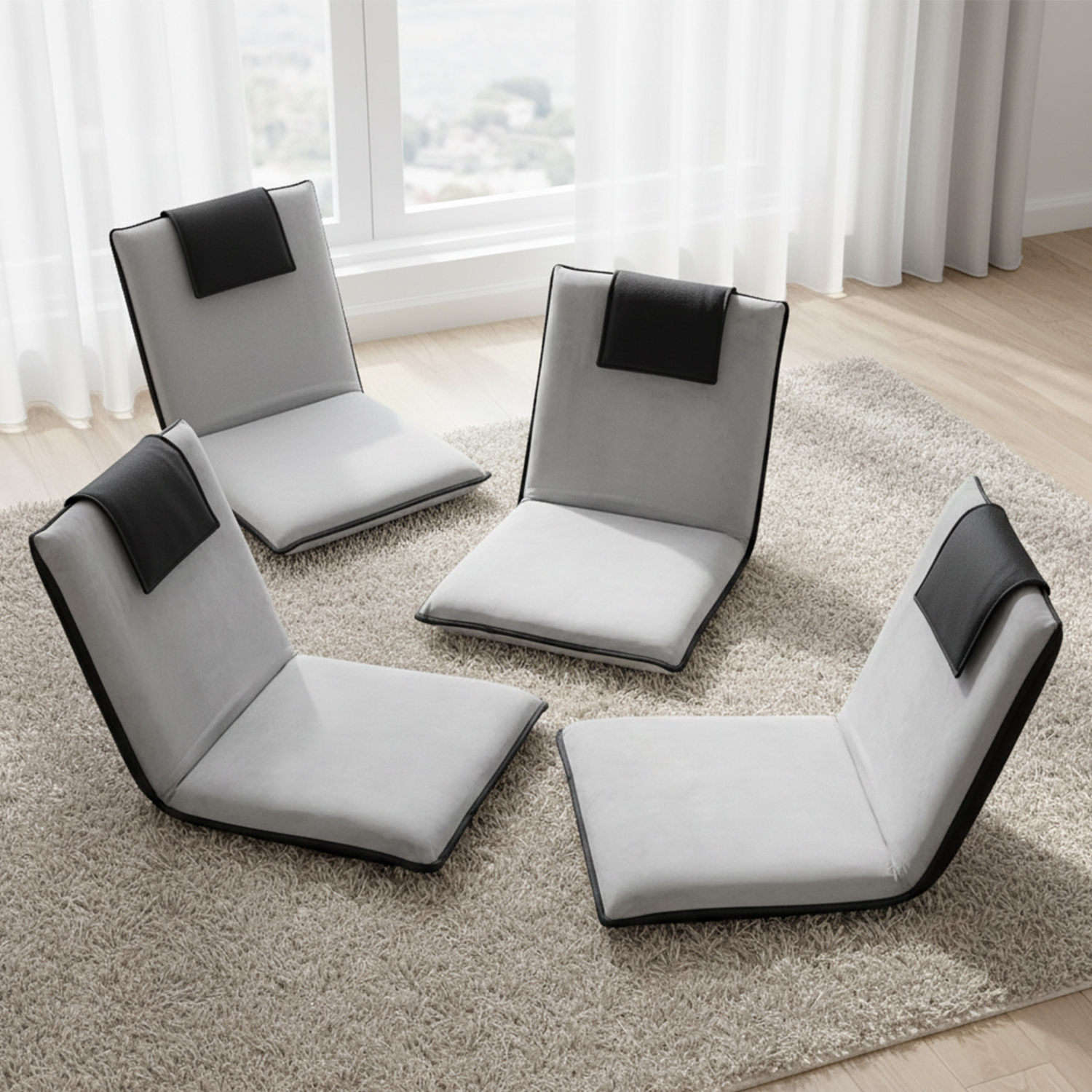 Artiss 4X Floor Lounge Sofa Bed Floor Cushion Velvet Grey - Image 1