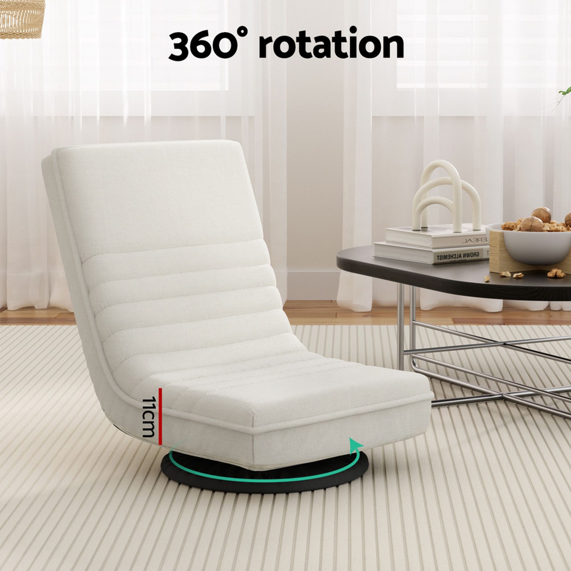 Artiss Floor Lounge & Round Coffee Table Side End Table with Charging Station Set - Image 6