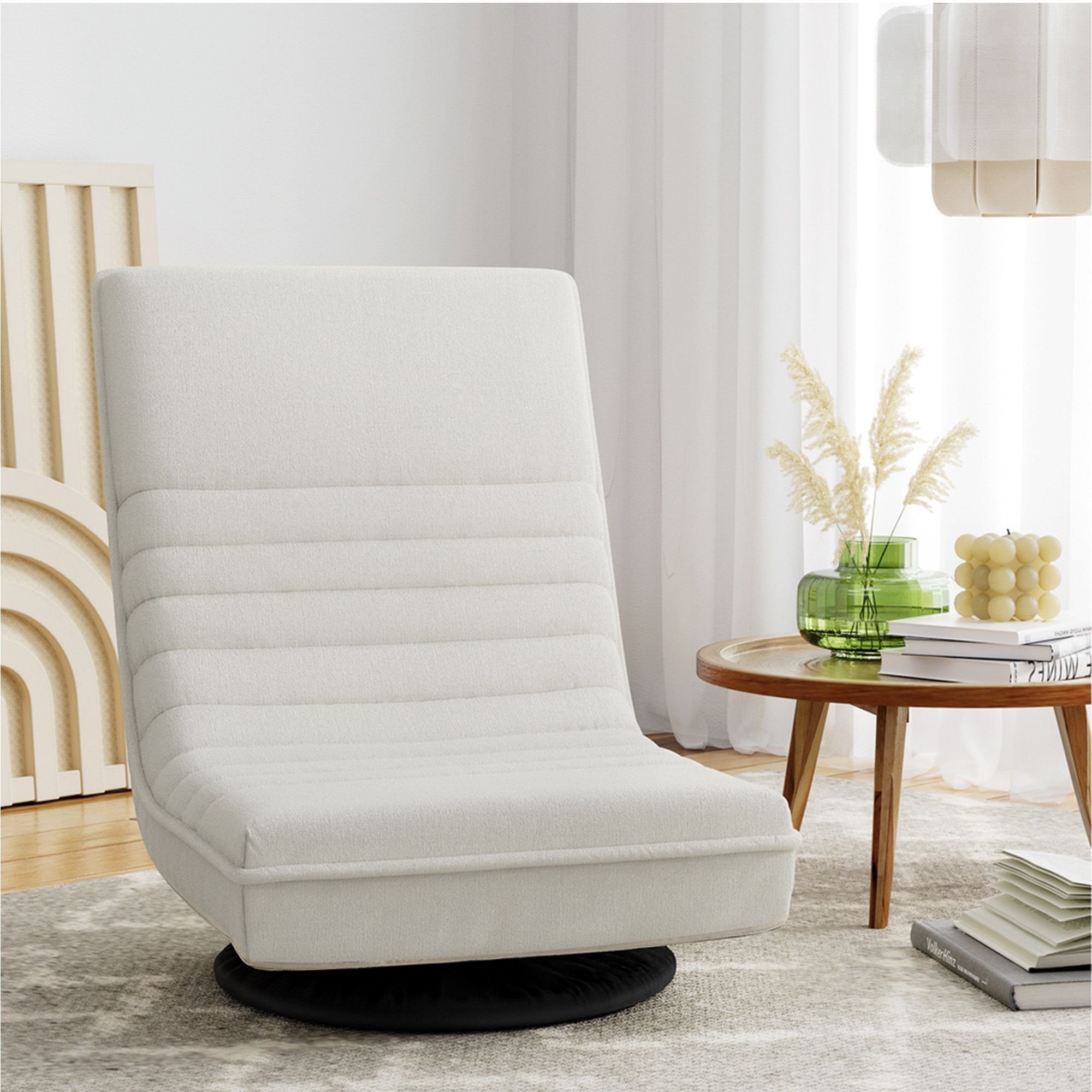 Artiss Floor Lounge & Round Coffee Table Side End Table with Charging Station Set - Image 7
