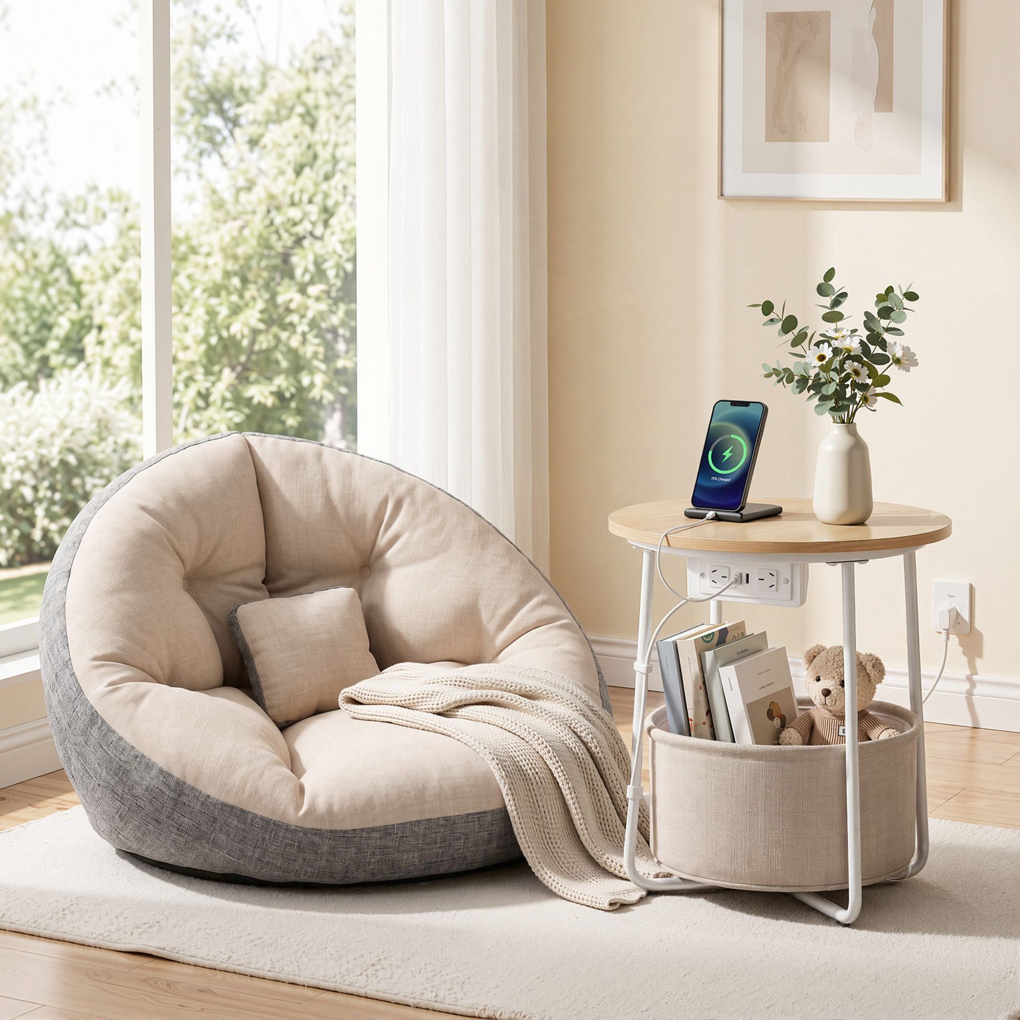 Artiss Floor Lounge and Coffee Table w/ Charging Station Set - Image 1