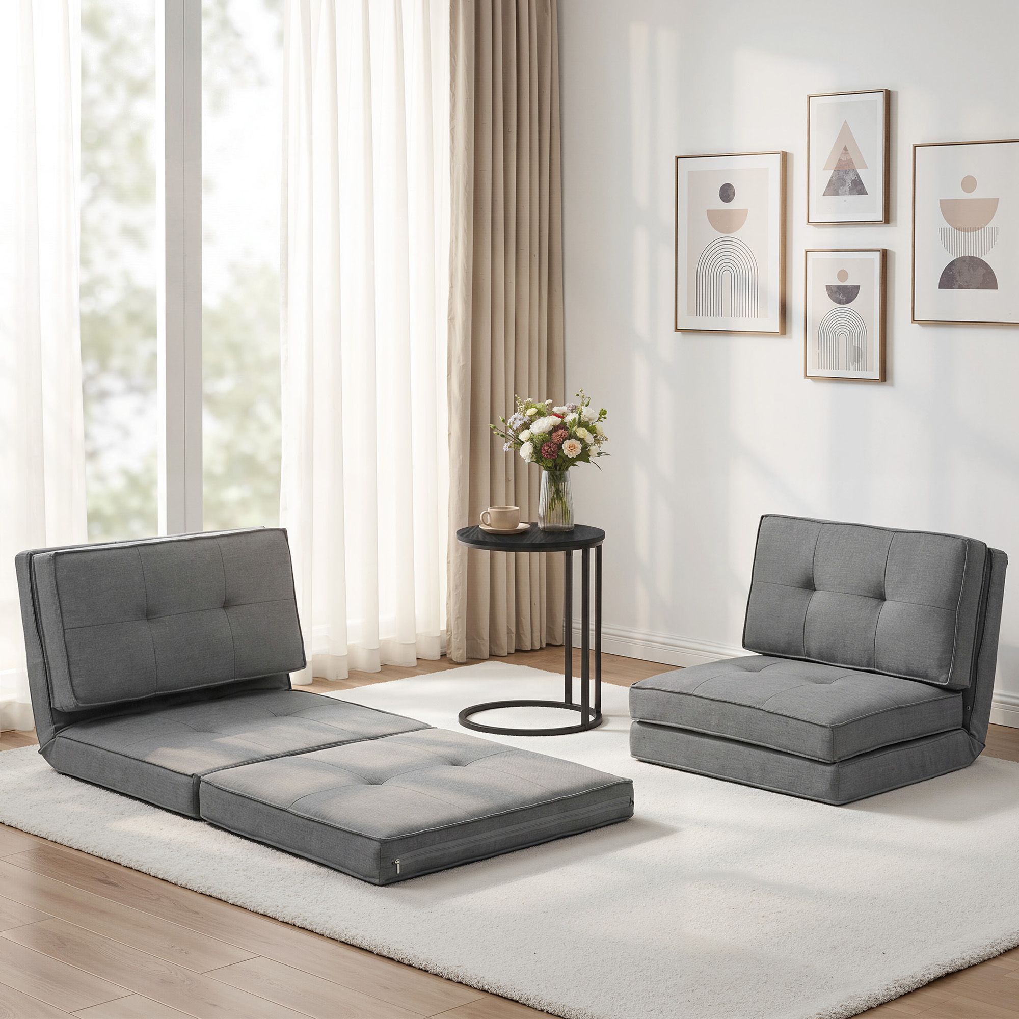 Artiss Single Sofa Bed and Side Table Set, Adjustable Recliner Narrow End Table - Image 1