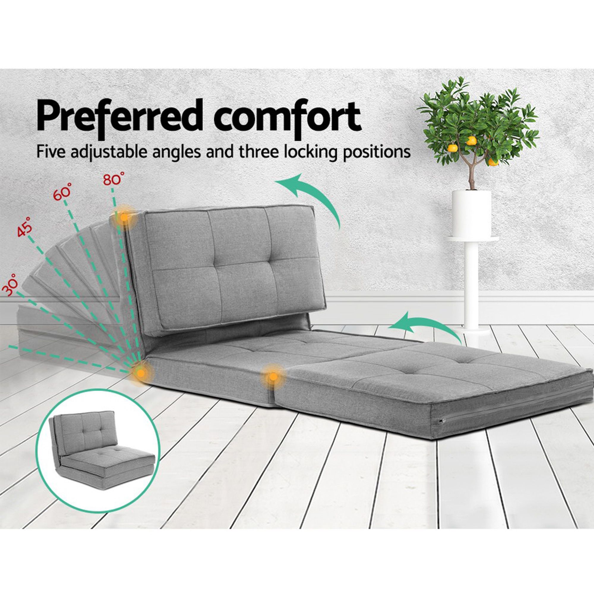 Artiss Single Sofa Bed and Side Table Set, Adjustable Recliner Narrow End Table - Image 5