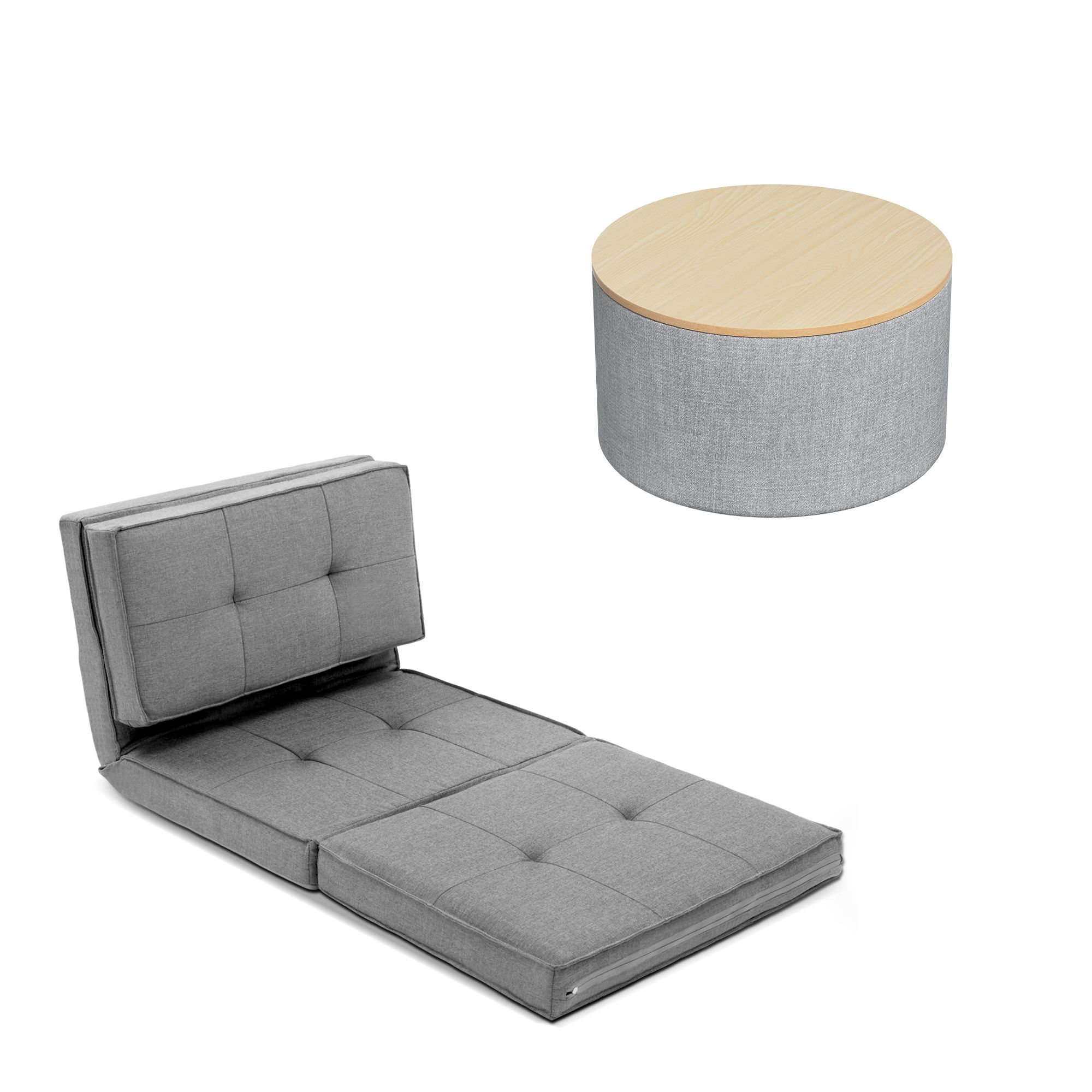 Artiss Recliner Adjustable Floor Chaise Lounge & Ottoman Foot Rest Grey Set - Image 4