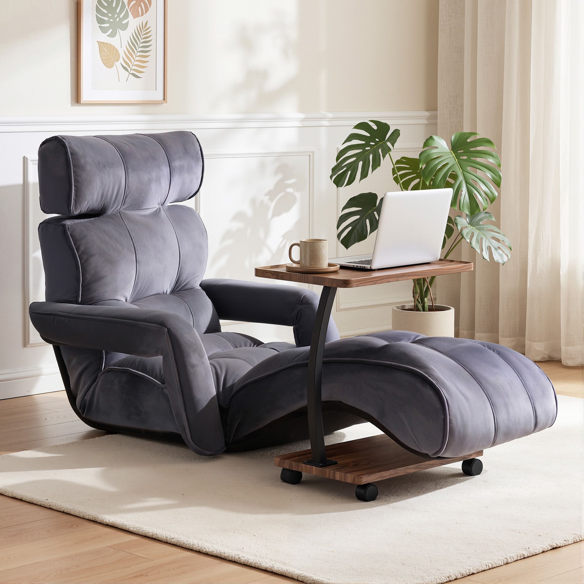 Artiss Floor Lounge & Coffee Table Set, Adjustable Recliner End Table w/ Wheels - Image 1