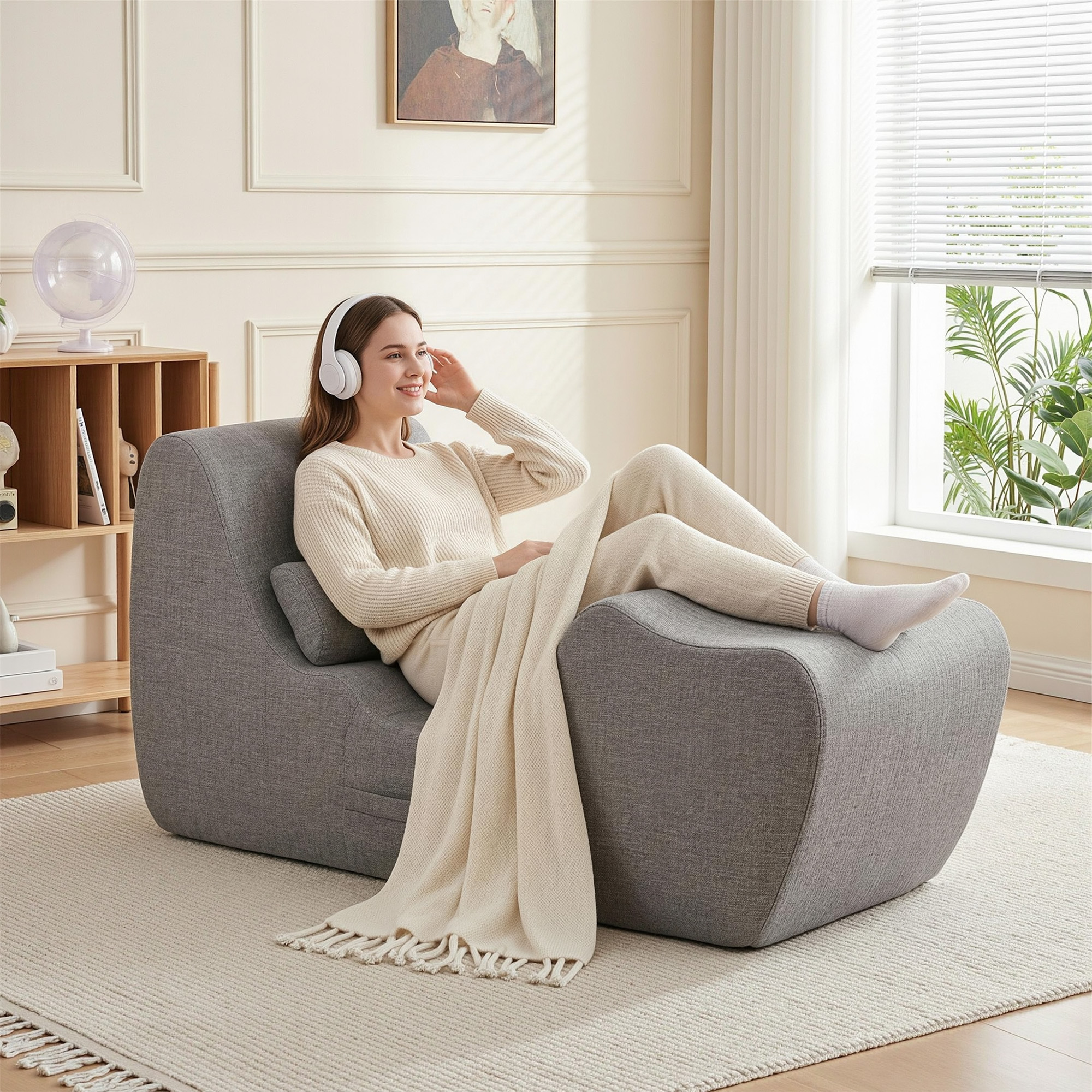 Artiss Chaise Lounge Chair Ergonomic S-Curve Floor Lounger Boneless Lounge Chairs Grey - Image 1