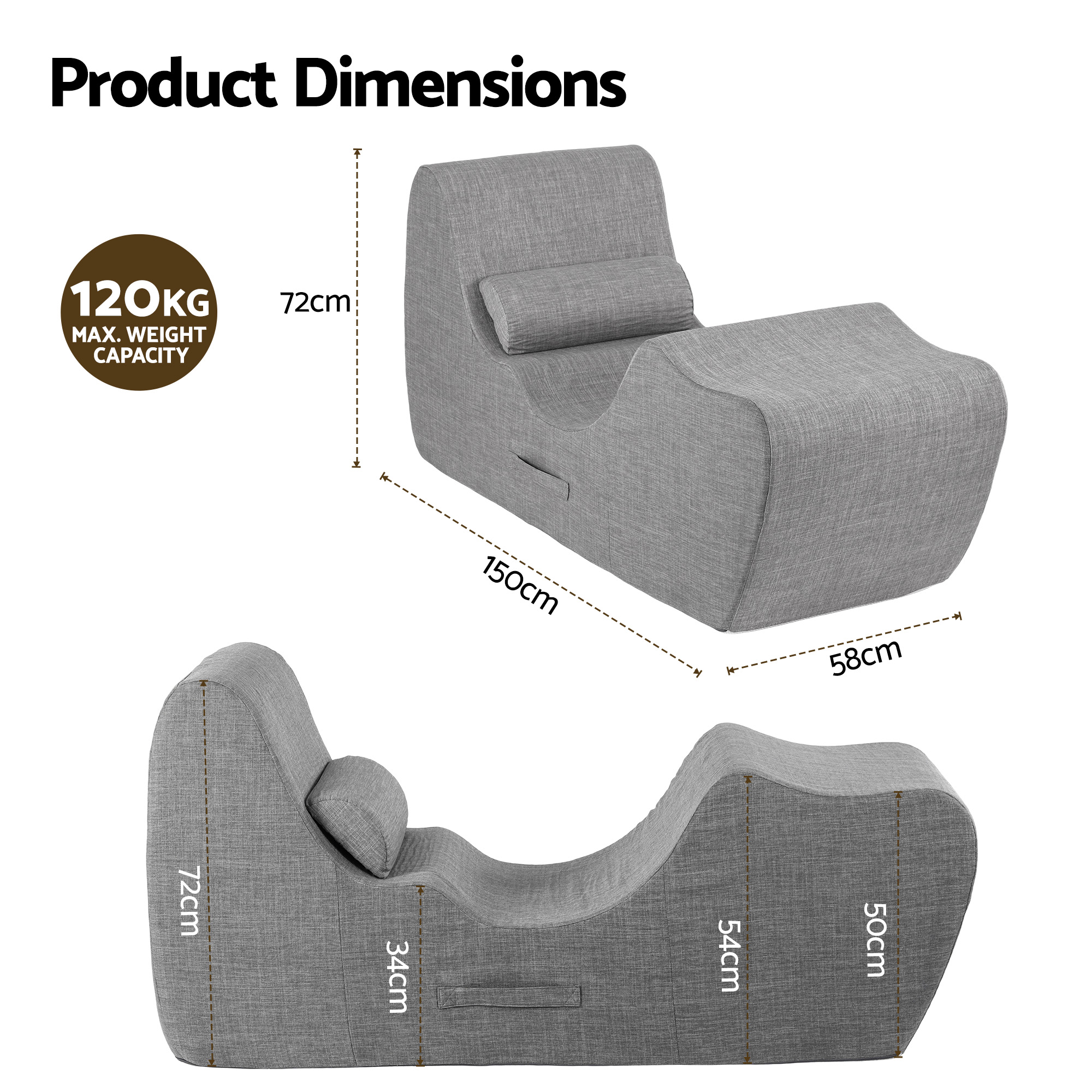 Artiss Chaise Lounge Chair Ergonomic S-Curve Floor Lounger Boneless Lounge Chairs Grey - Image 2