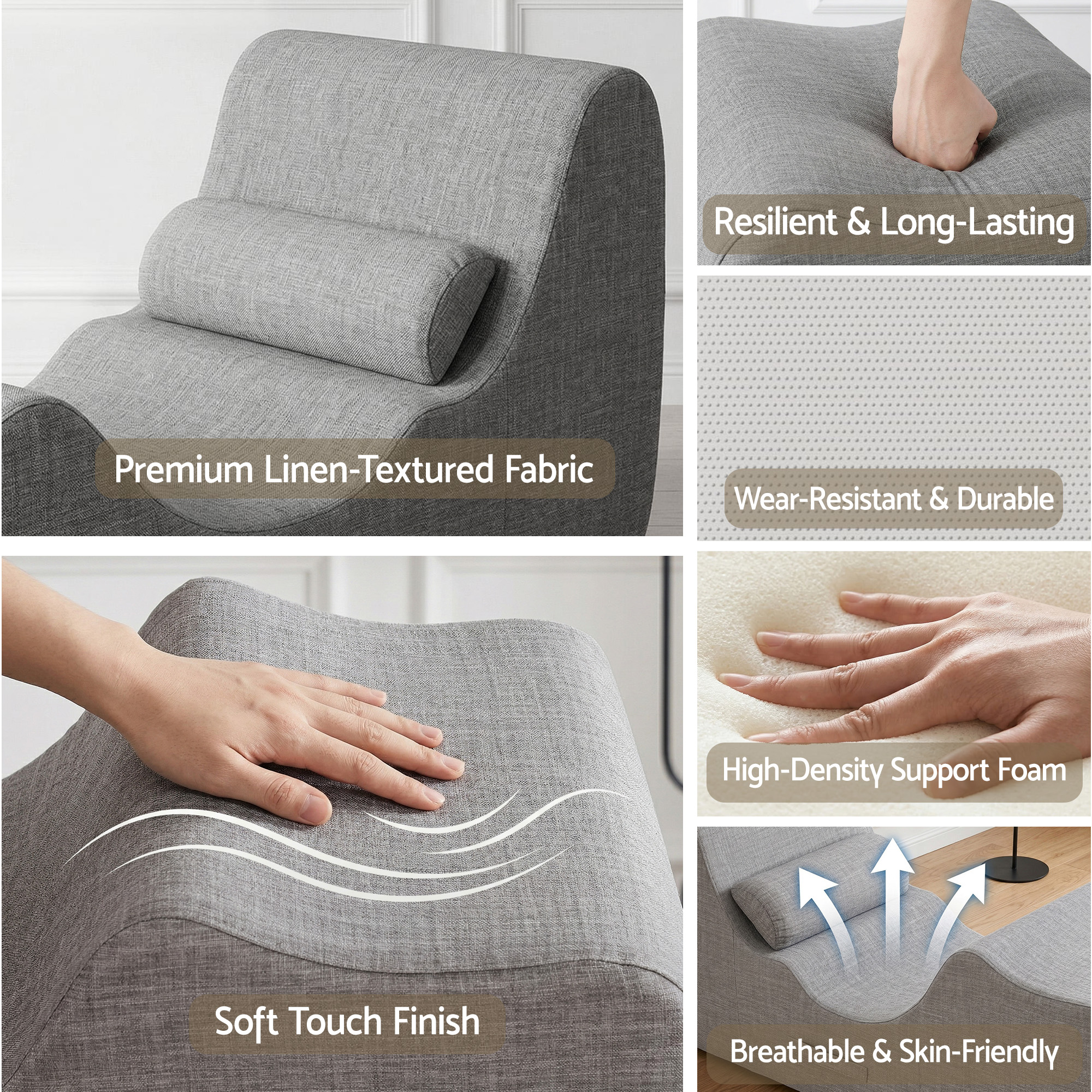 Artiss Chaise Lounge Chair Ergonomic S-Curve Floor Lounger Boneless Lounge Chairs Grey - Image 5