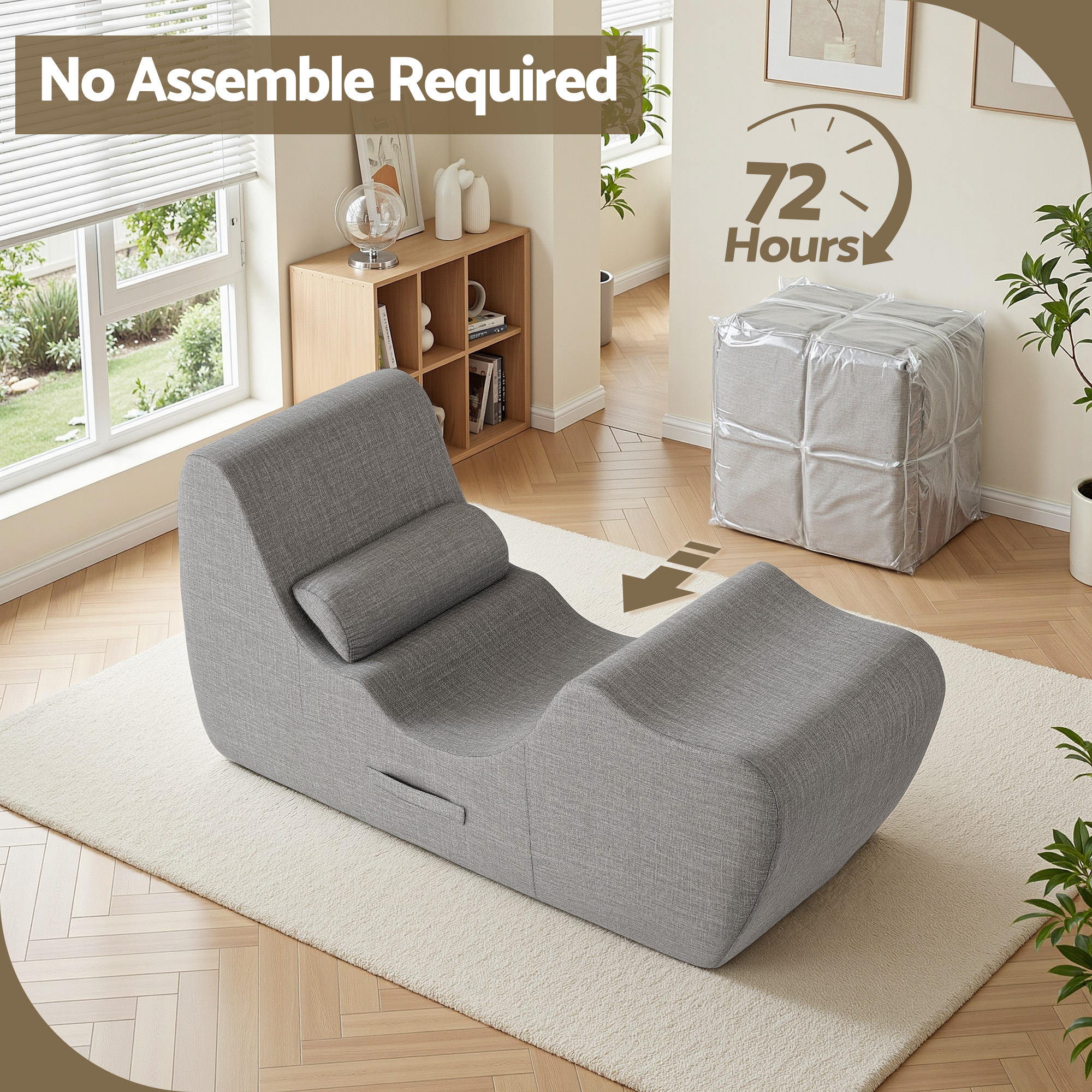 Artiss Chaise Lounge Chair Ergonomic S-Curve Floor Lounger Boneless Lounge Chairs Grey - Image 6