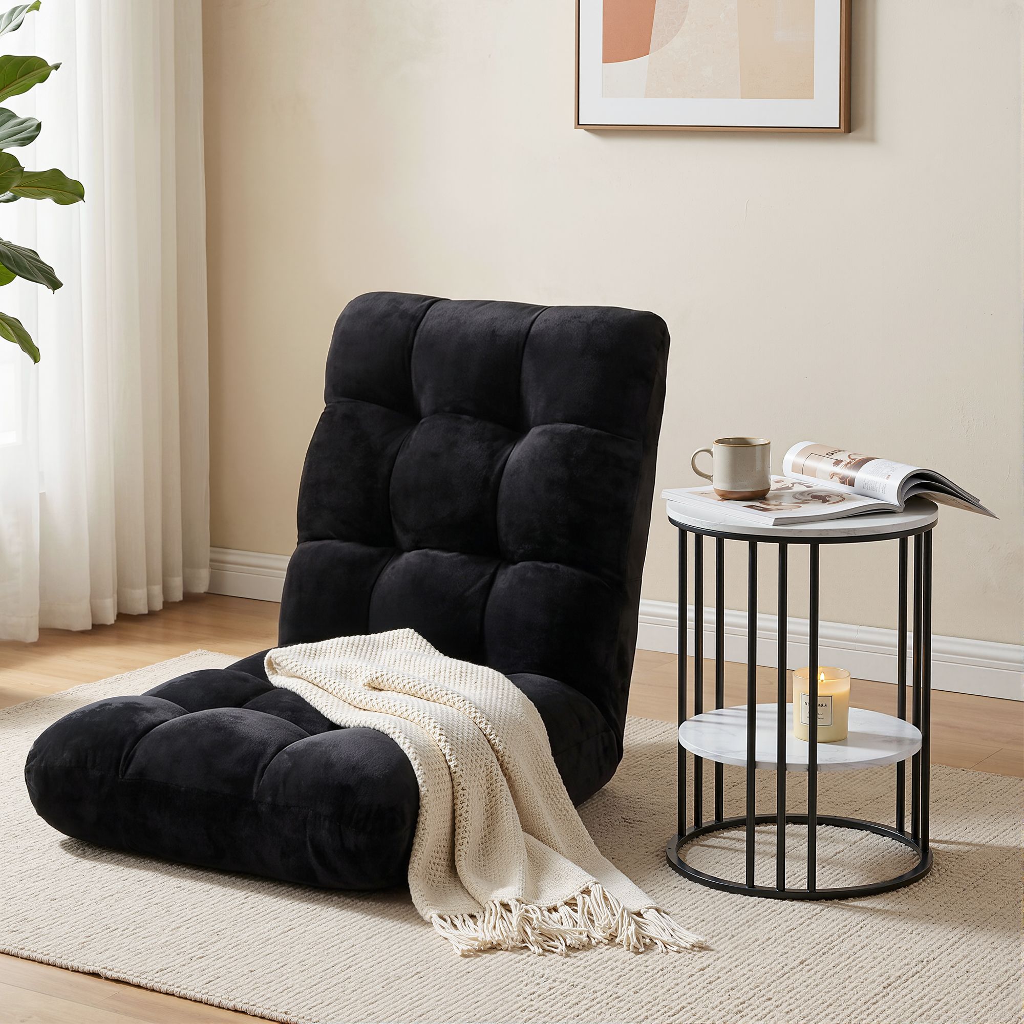 Artiss Sofa Bed Floor Lounge Recliner Foldable Chair & Side Table Bundle - Image 1