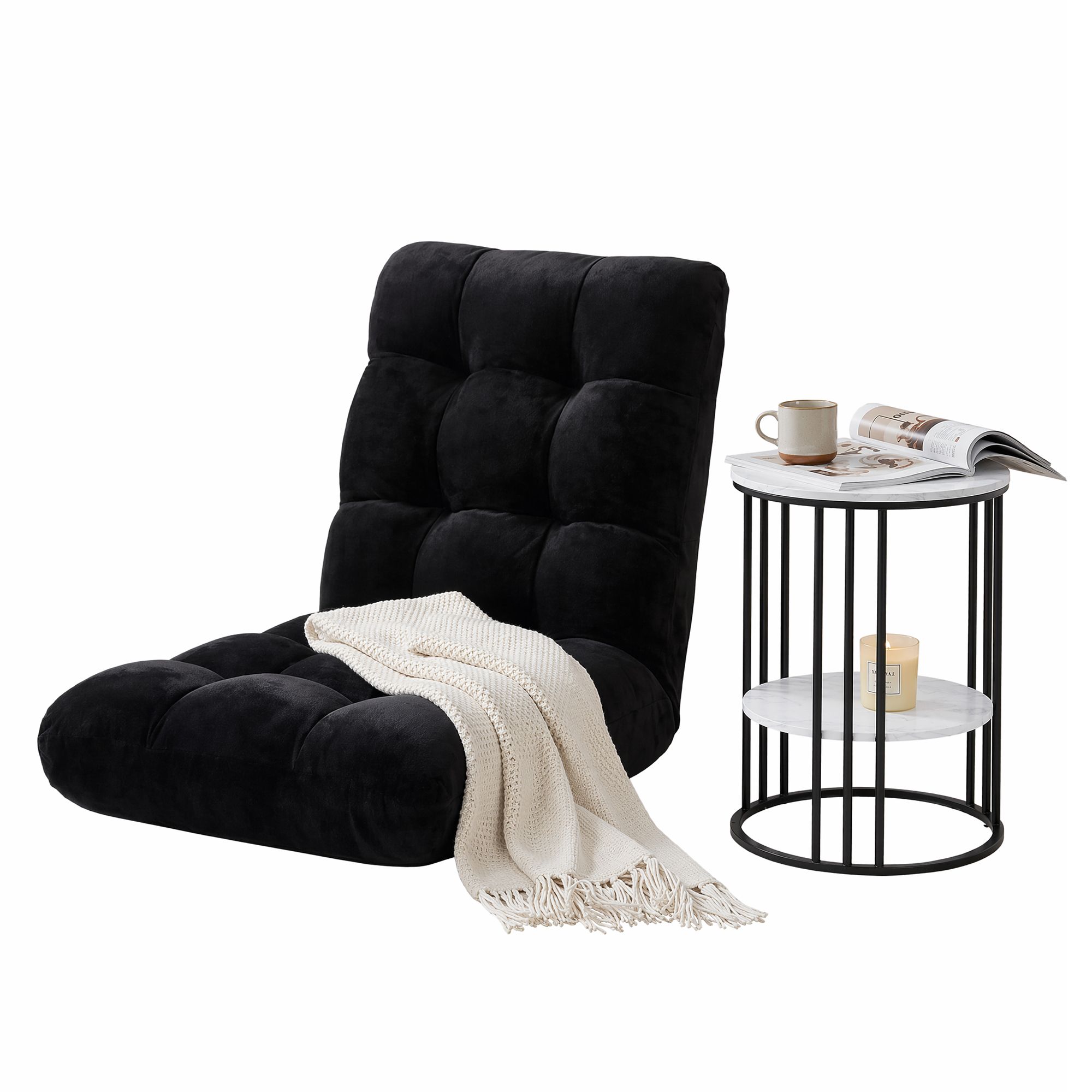 Artiss Sofa Bed Floor Lounge Recliner Foldable Chair & Side Table Bundle - Image 2