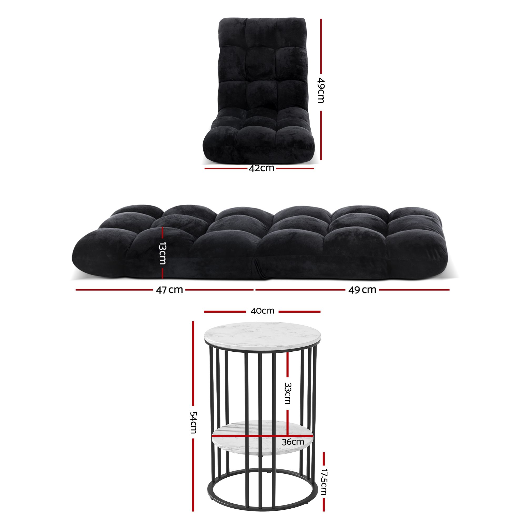 Artiss Sofa Bed Floor Lounge Recliner Foldable Chair & Side Table Bundle - Image 3