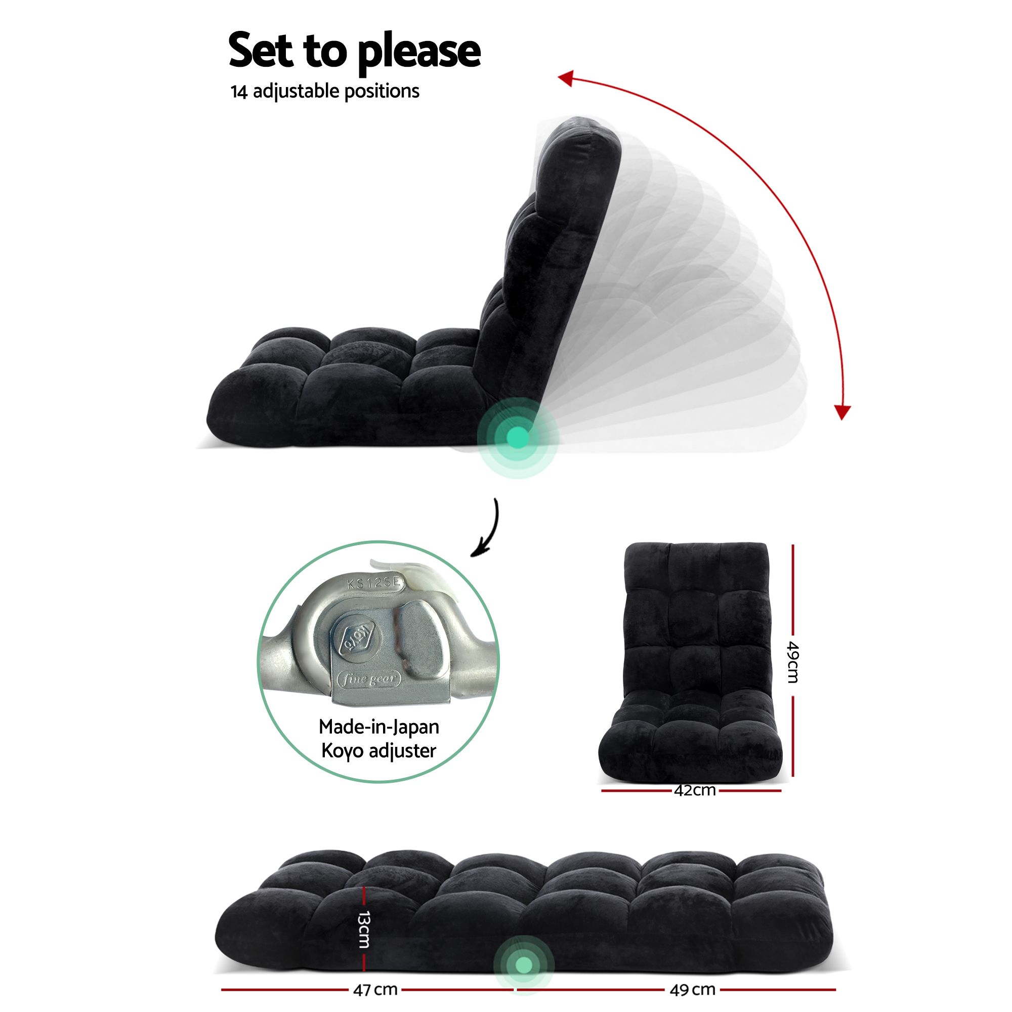 Artiss Sofa Bed Floor Lounge Recliner Foldable Chair & Side Table Bundle - Image 6