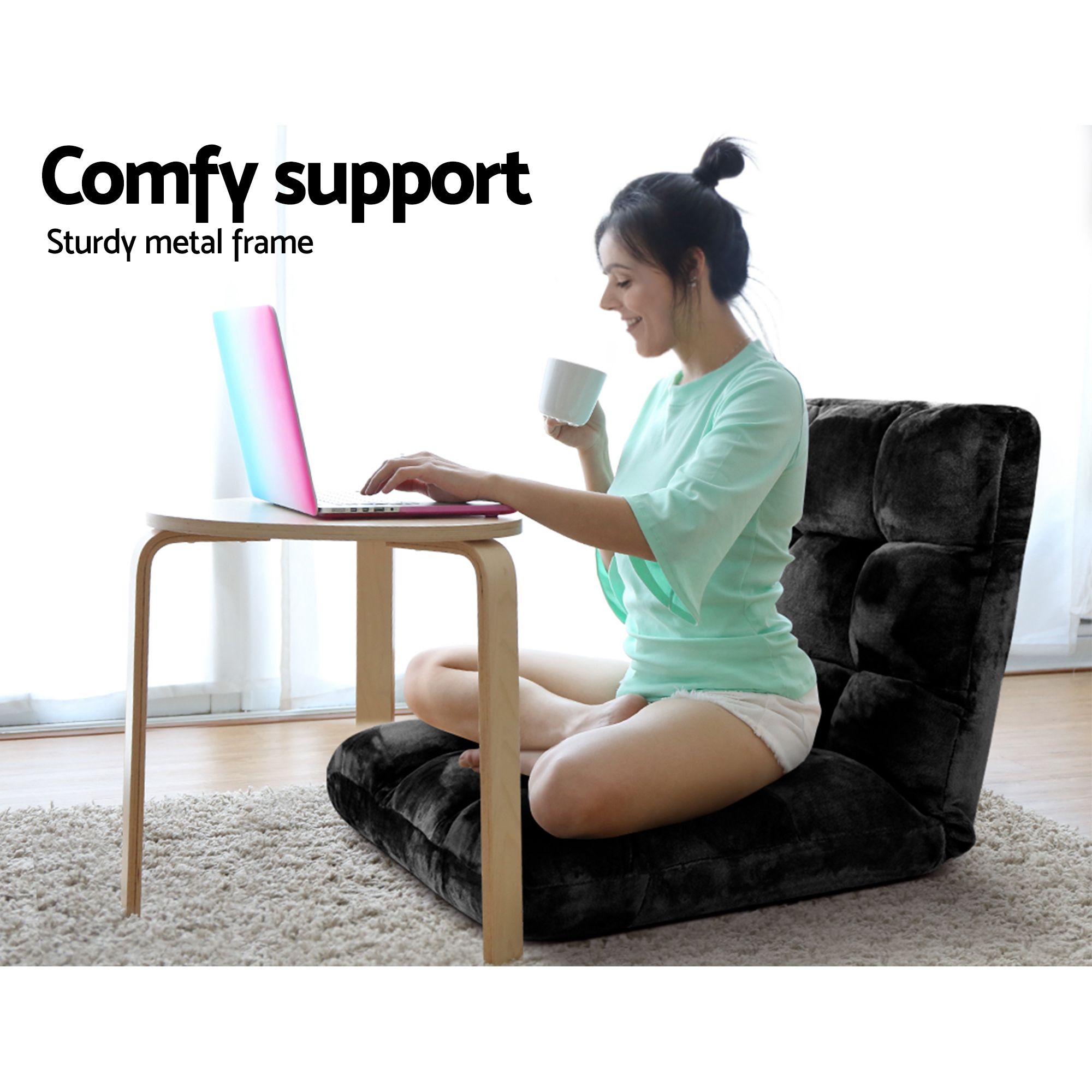 Artiss Sofa Bed Floor Lounge Recliner Foldable Chair & Side Table Bundle - Image 7