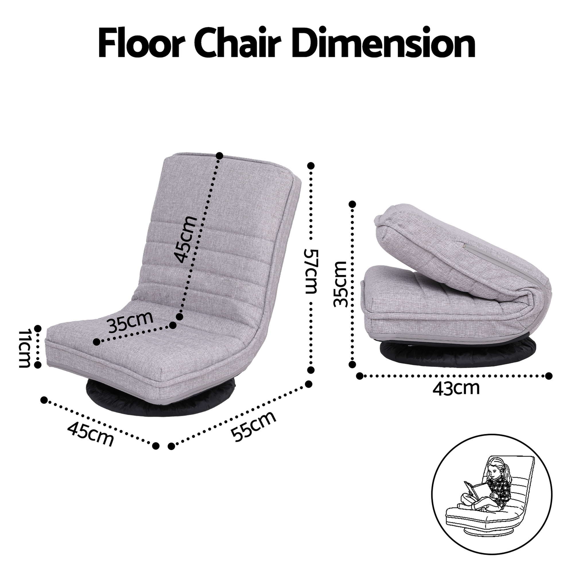 Ariss Swivel Floor Chair 360 Adjustable Foldable Lounge Seat Floor Sofa Chair Grey - Image 2