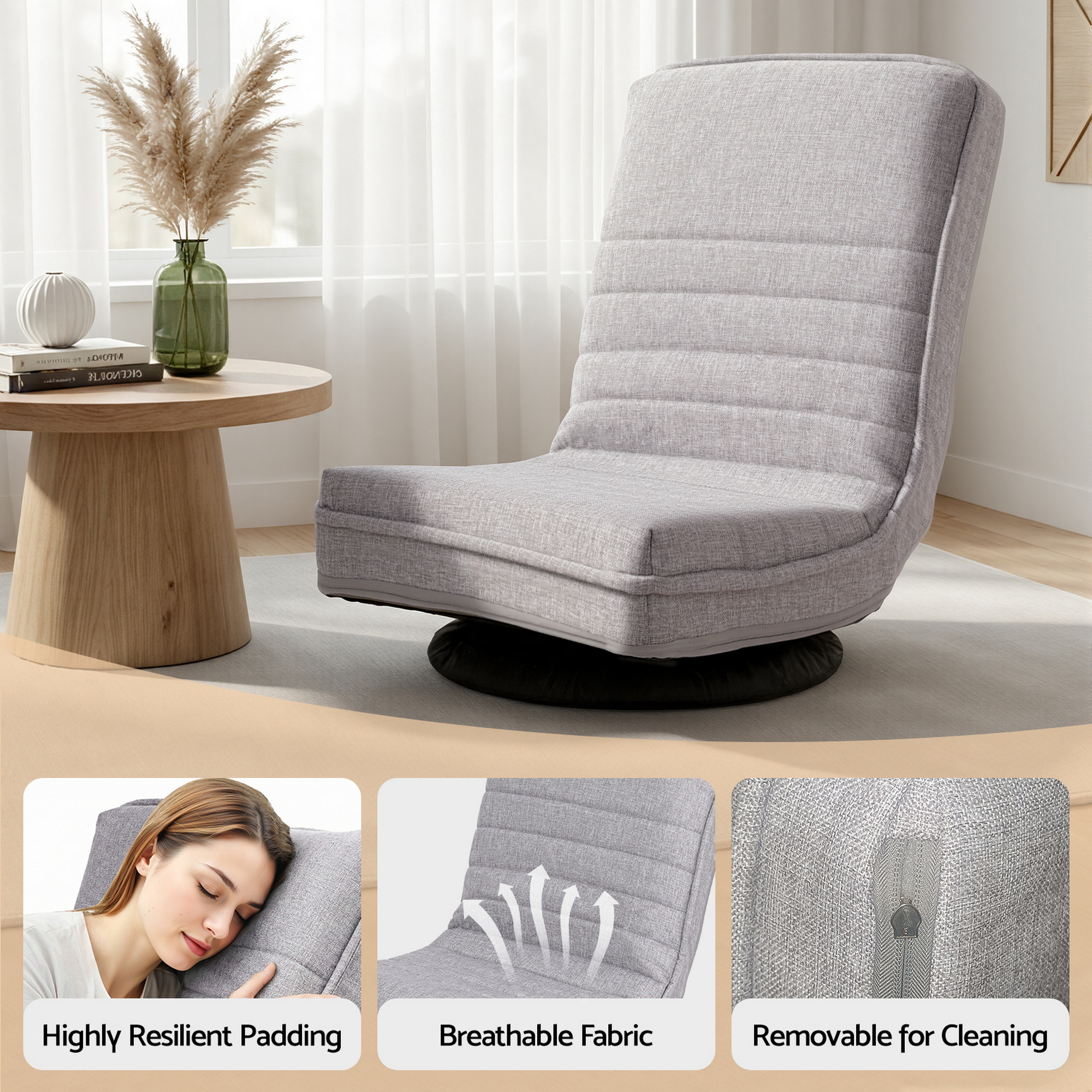 Ariss Swivel Floor Chair 360 Adjustable Foldable Lounge Seat Floor Sofa Chair Grey - Image 6
