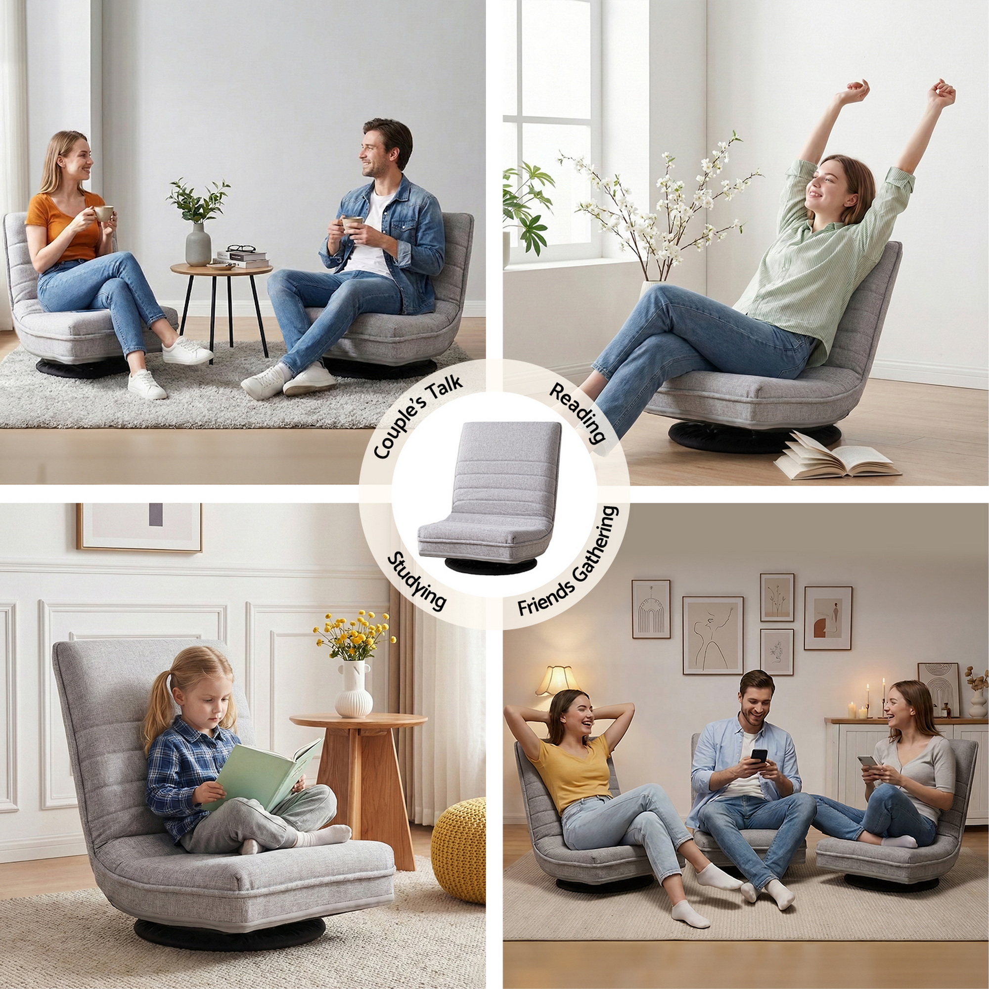 Ariss Swivel Floor Chair 360 Adjustable Foldable Lounge Seat Floor Sofa Chair Grey - Image 7